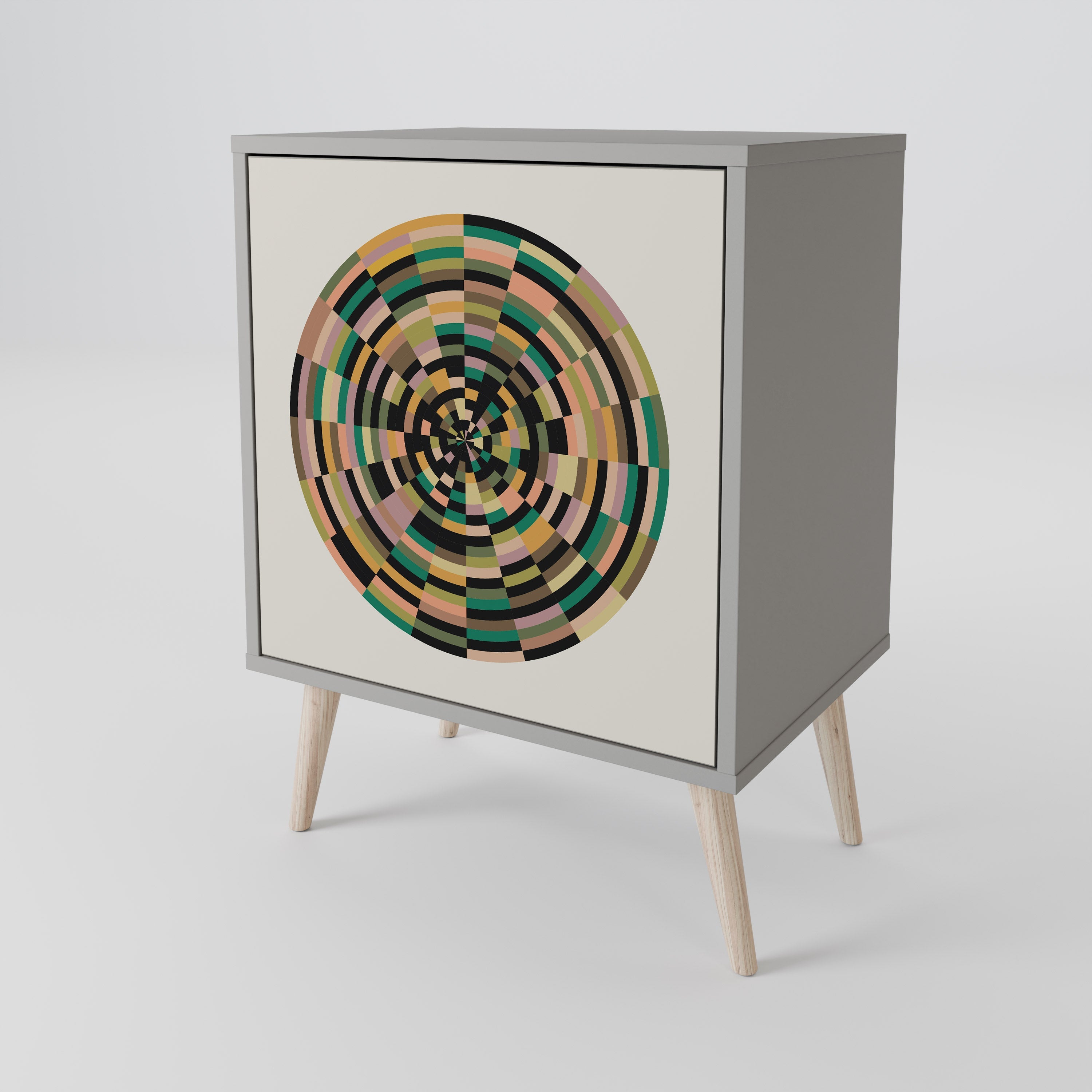 GREEN CIRCLES 1-Door Sideboard in Grey Finish