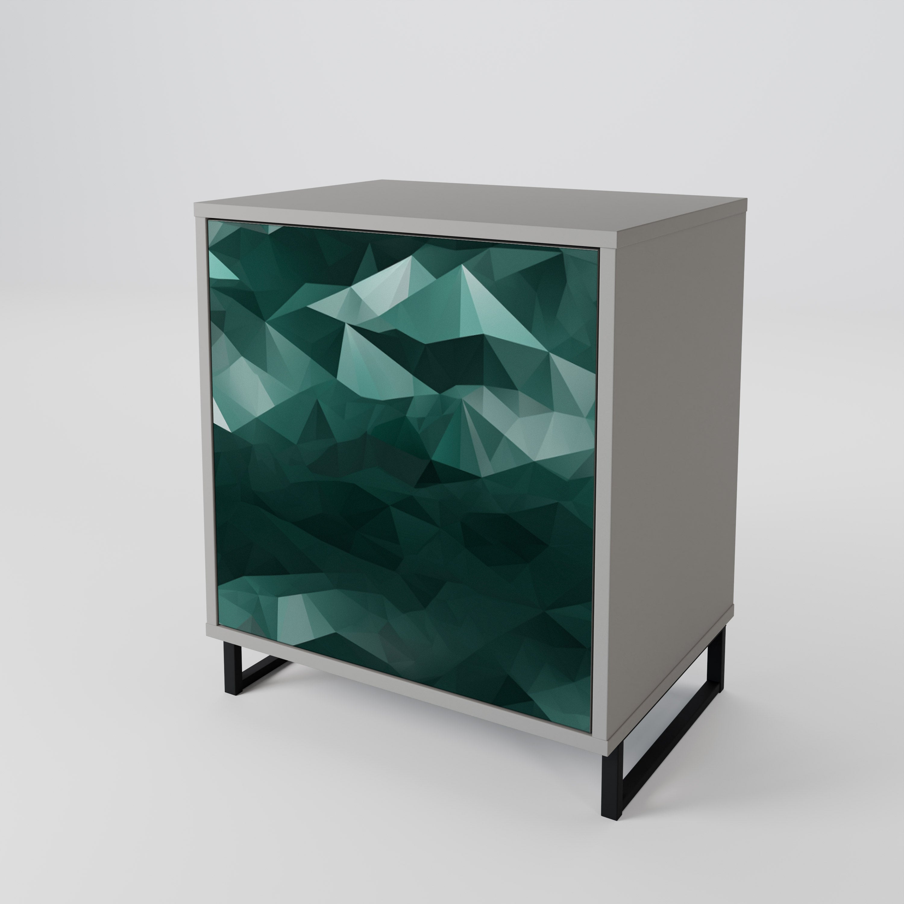 POLYGONAL FLOATING 1-Door Sideboard in Grey Finish
