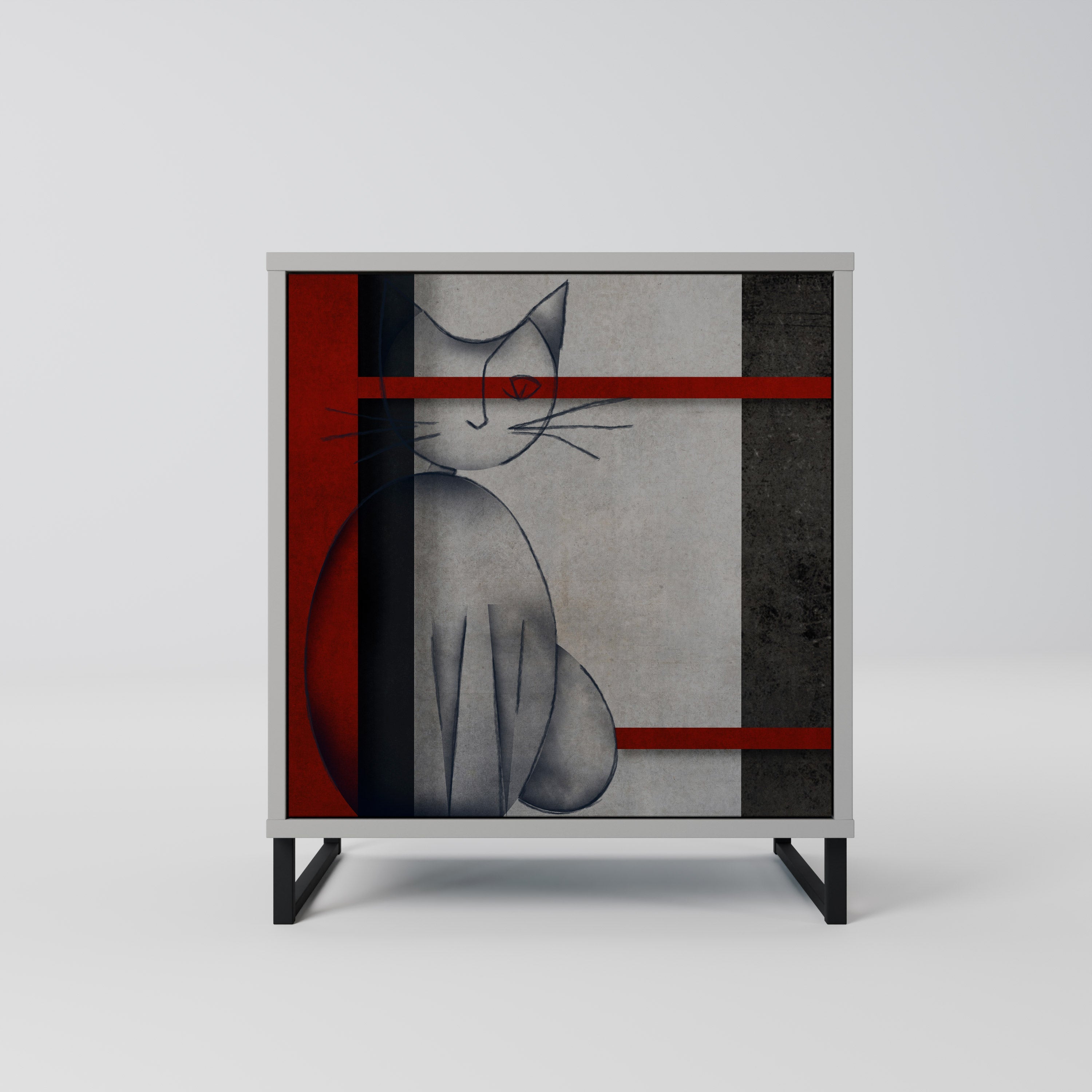 GRAY FIGURES 1-Door Sideboard in Grey Finish