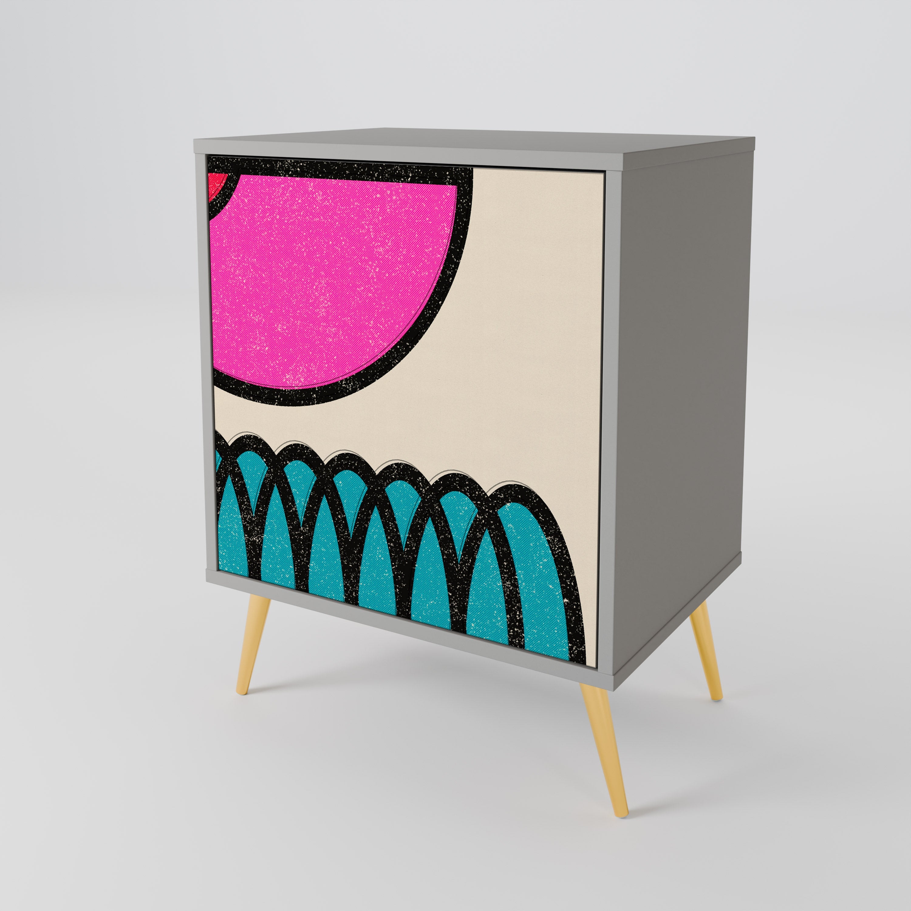 GEOMETRIC RHAPSODY Aparador de 1 Porta em Acabamento Cinzento