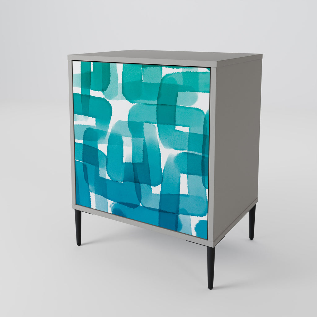 TURQUOISE RECTANGLES 1-Door Sideboard in Grey Finish