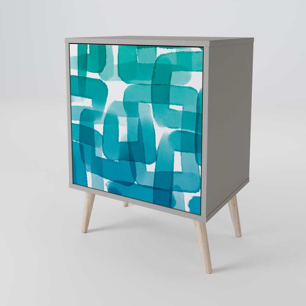 TURQUOISE RECTANGLES 1-Door Sideboard in Grey Finish