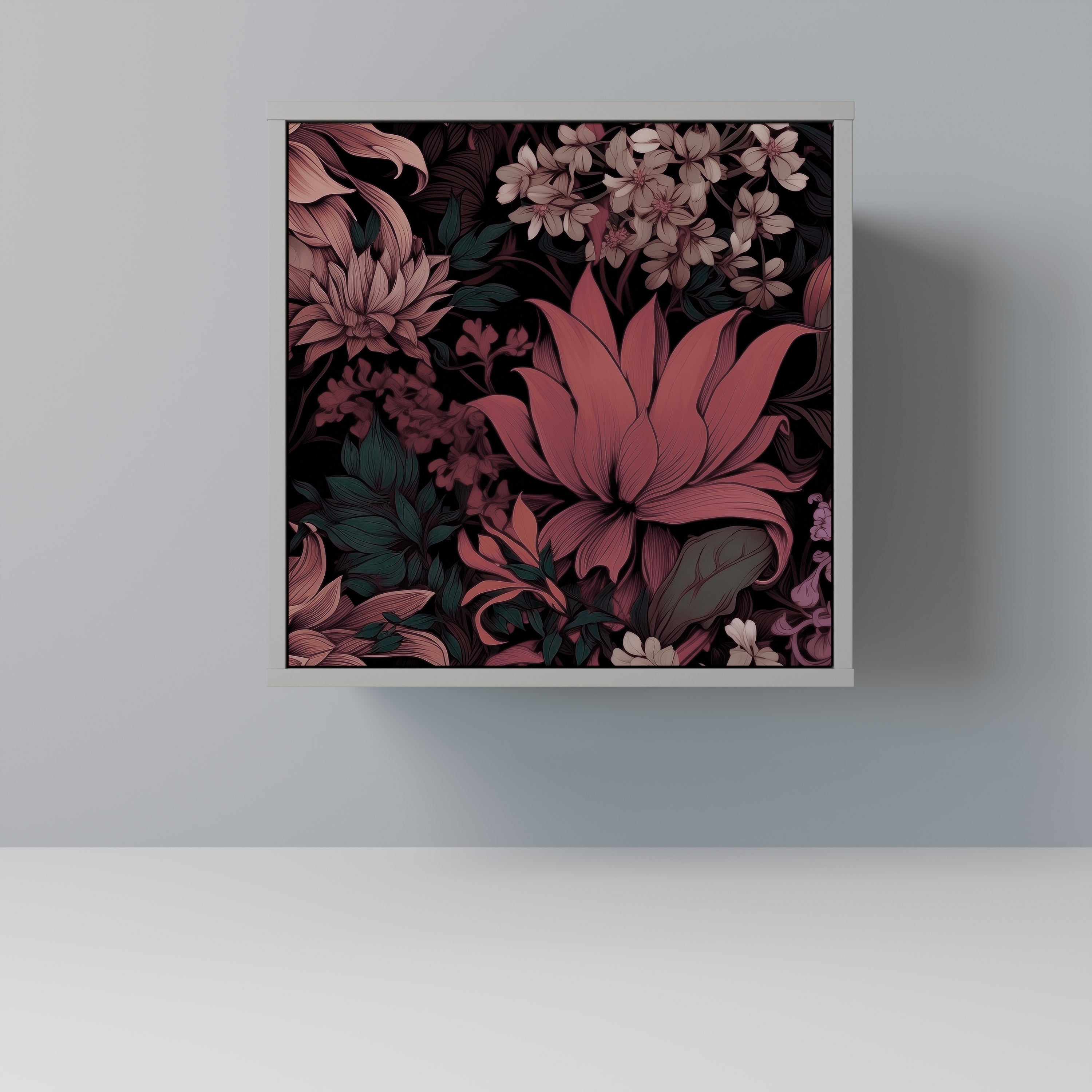 FLORAL WHISPER 1-Door Sideboard in Grey Finish