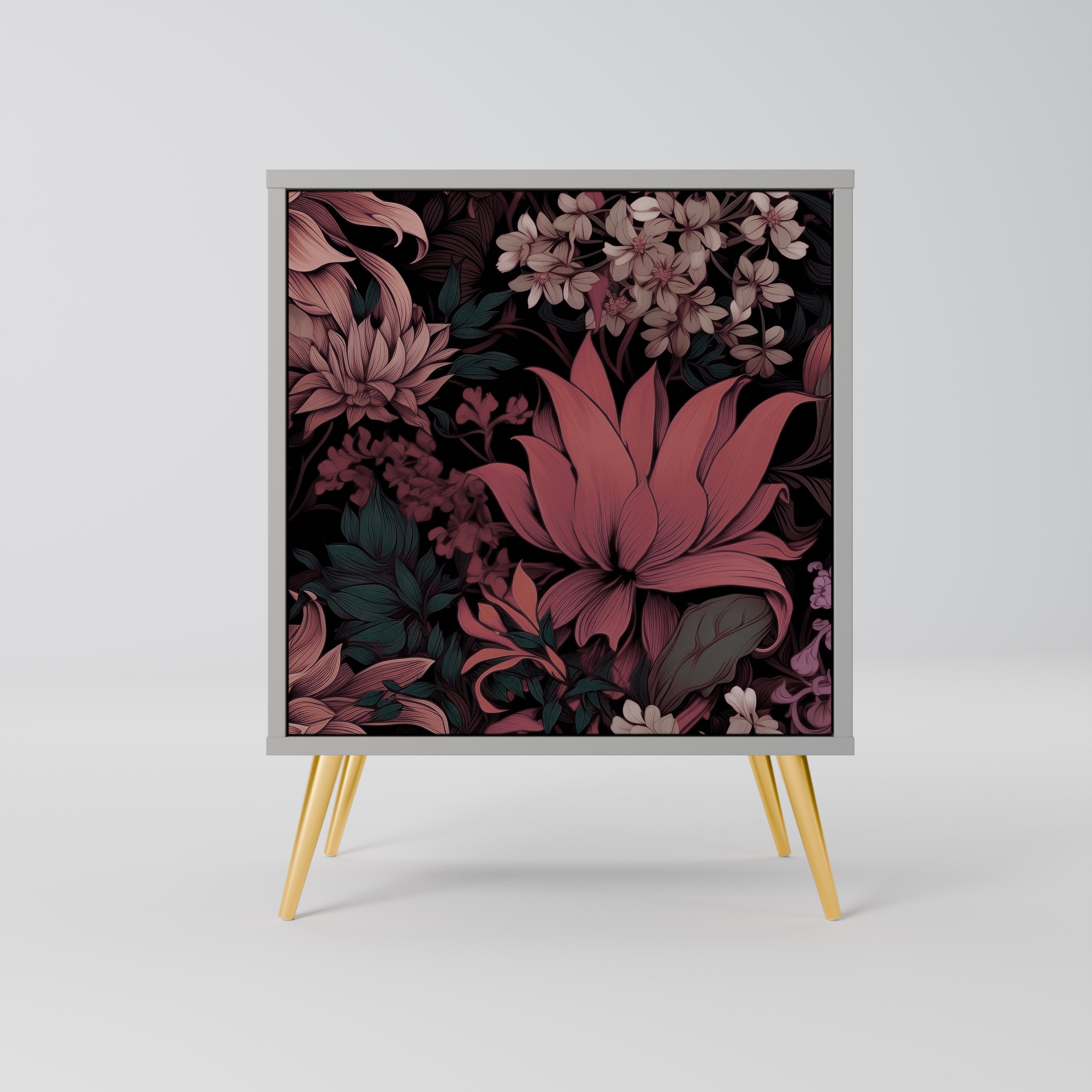 FLORAL WHISPER 1-Door Sideboard in Grey Finish