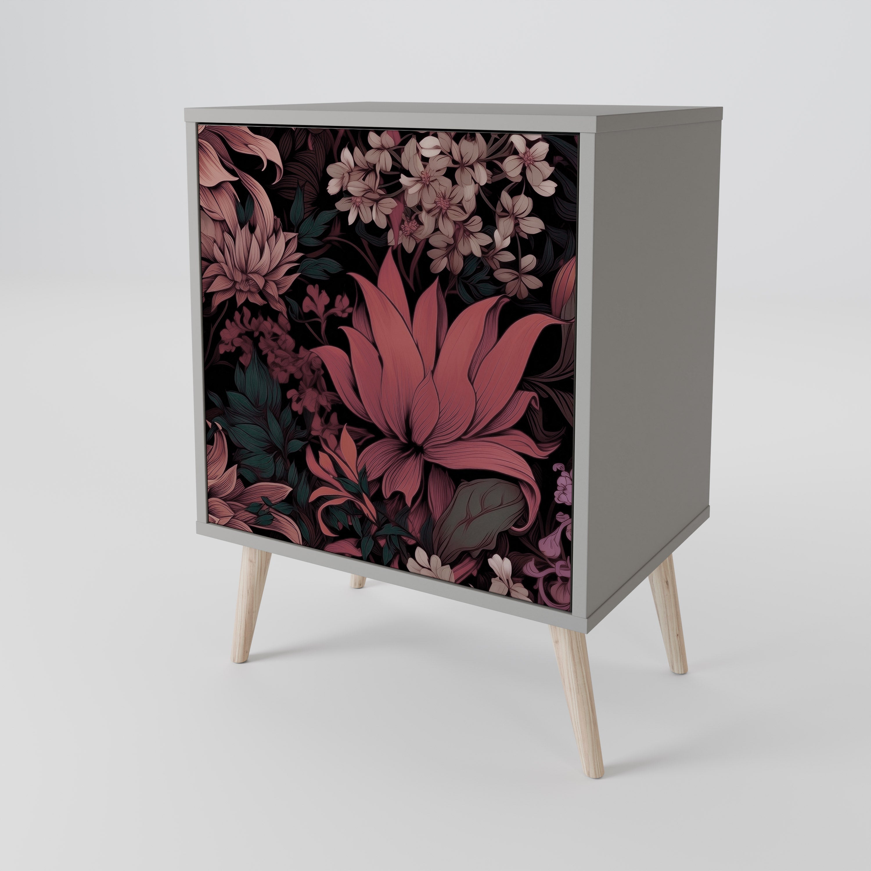 FLORAL WHISPER 1-Door Sideboard in Grey Finish