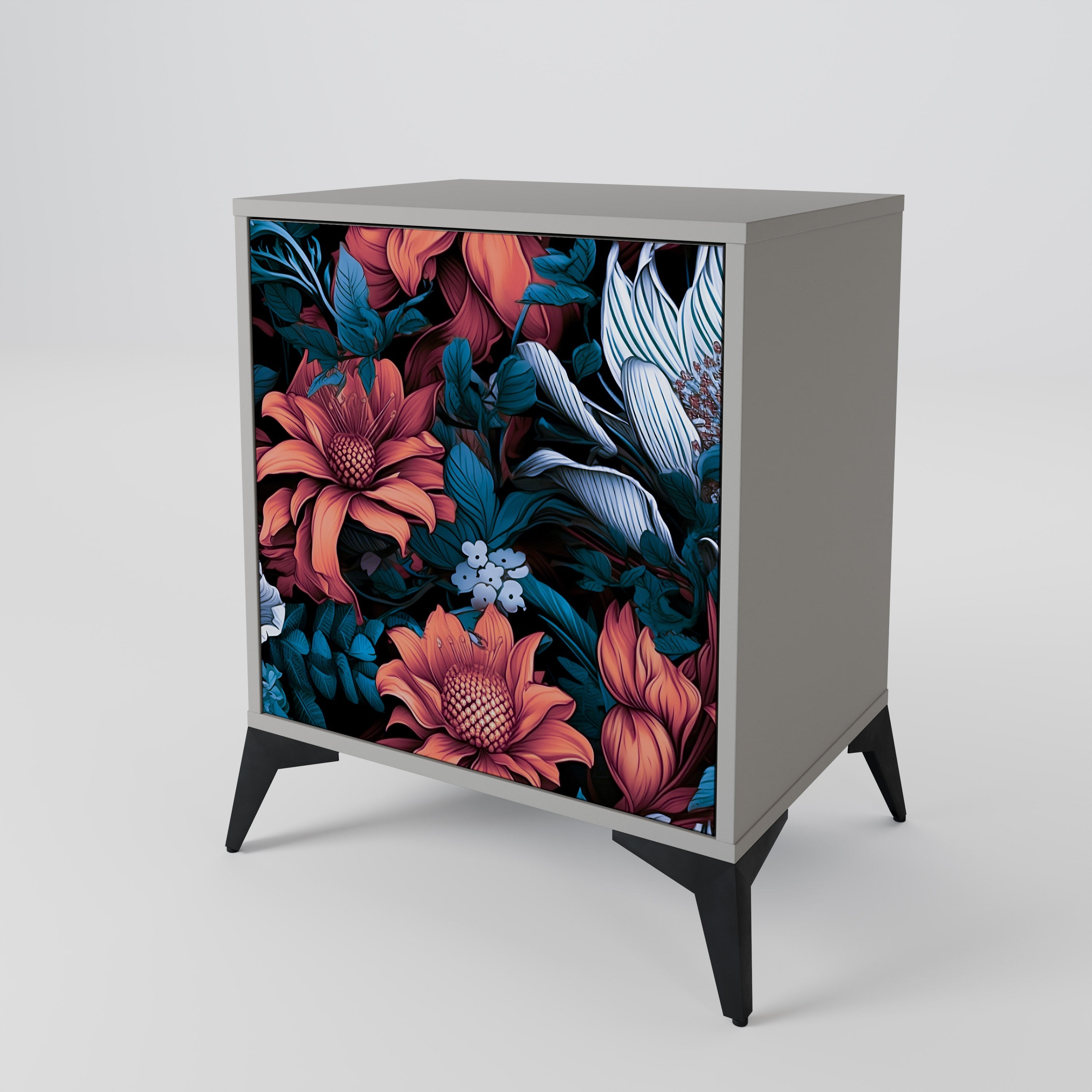 ETHEREAL BLOSSOMS 1-Door Sideboard in Grey Finish