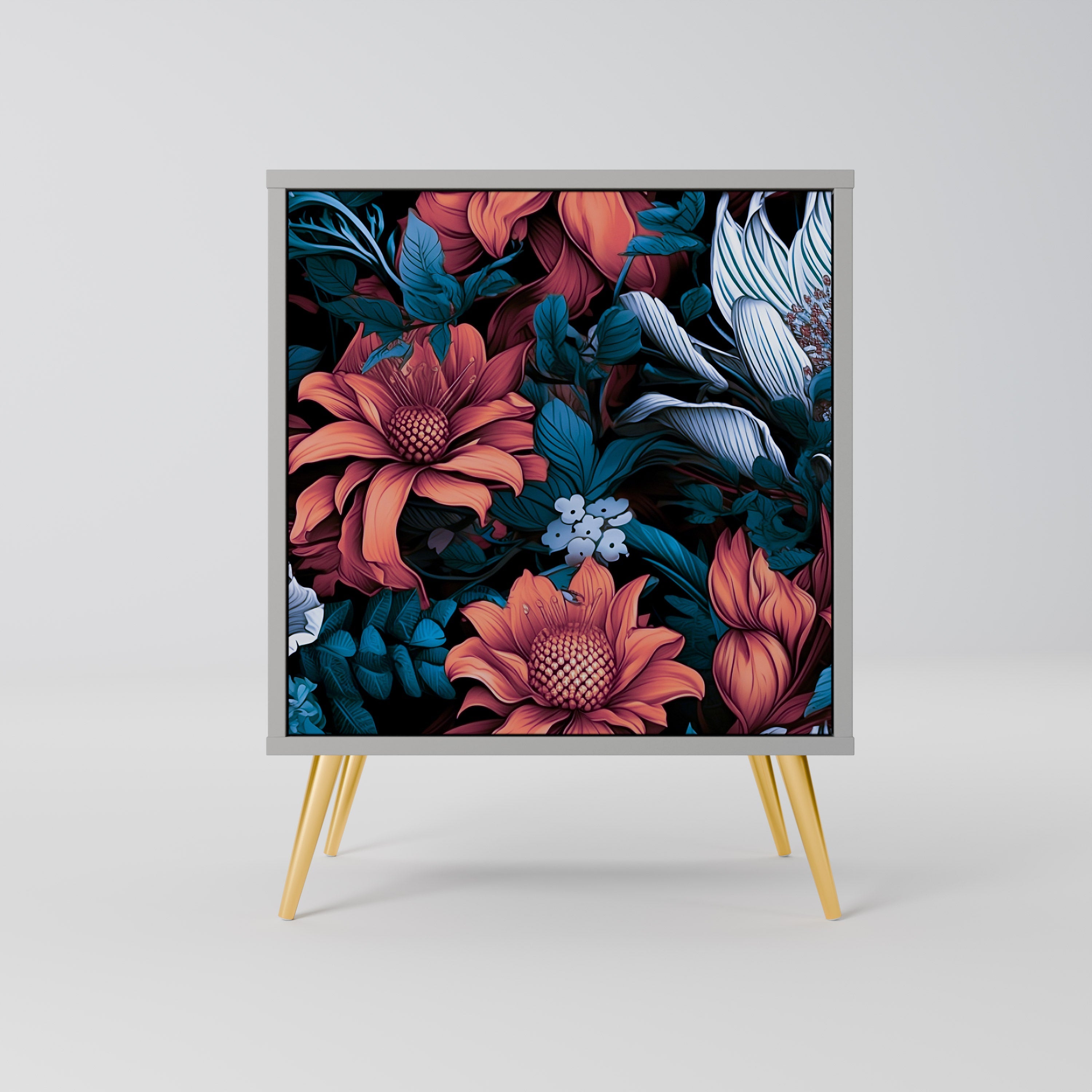 ETHEREAL BLOSSOMS 1-Door Sideboard in Grey Finish