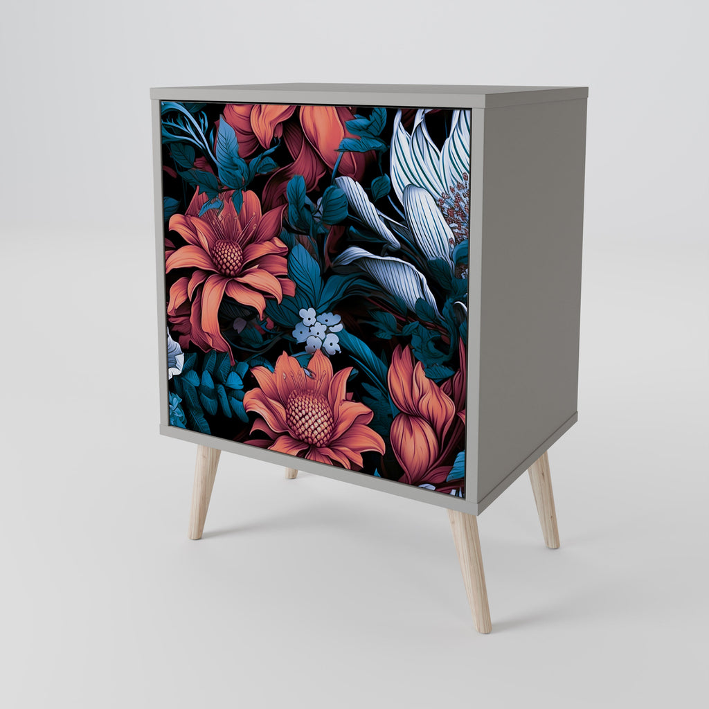 ETHEREAL BLOSSOMS 1-Door Sideboard in Grey Finish