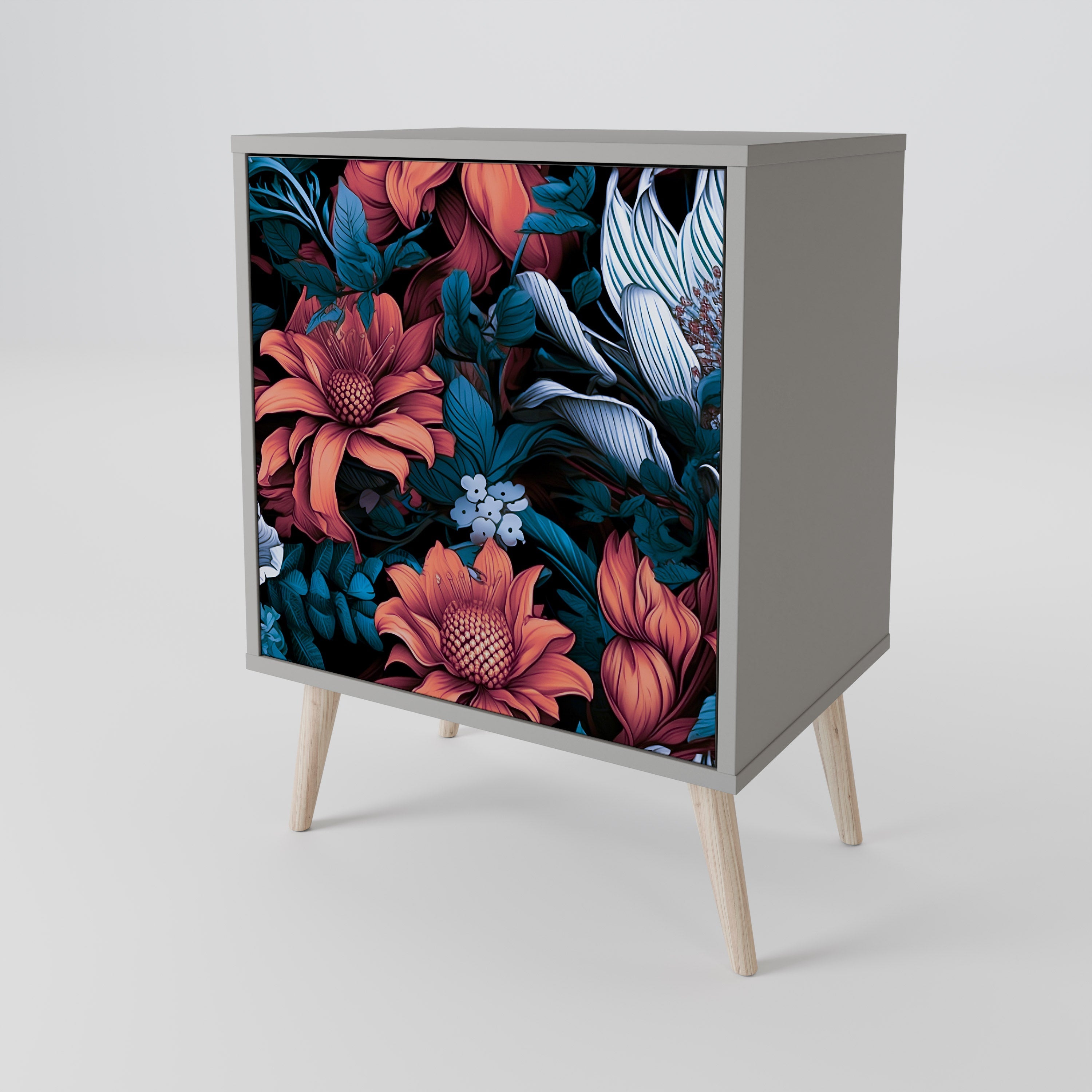 ETHEREAL BLOSSOMS 1-Door Sideboard in Grey Finish