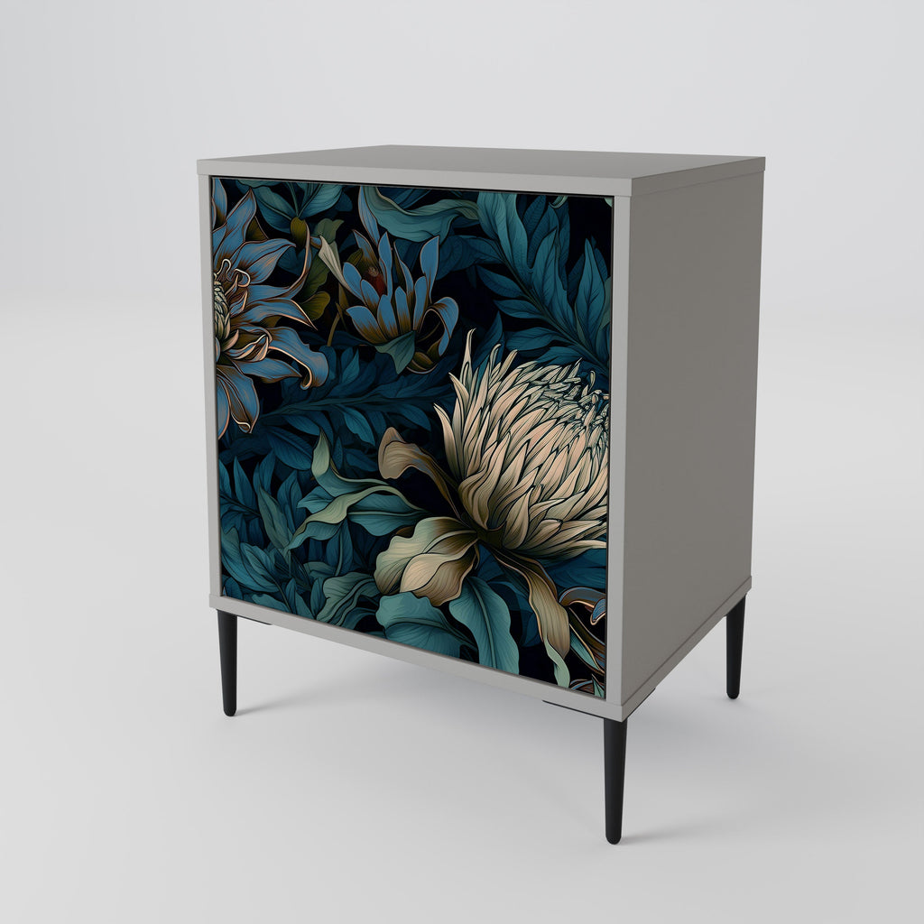 TWILIGHT BLOOM 1-Door Sideboard in Grey Finish
