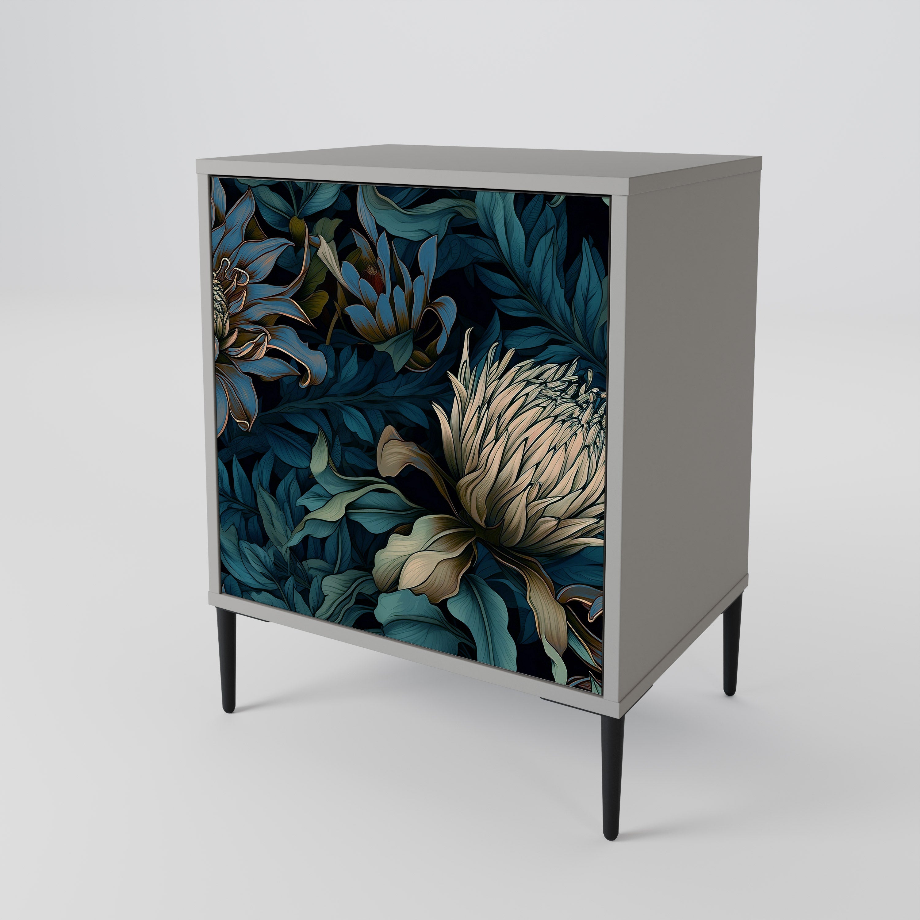 TWILIGHT BLOOM 1-Door Sideboard in Grey Finish