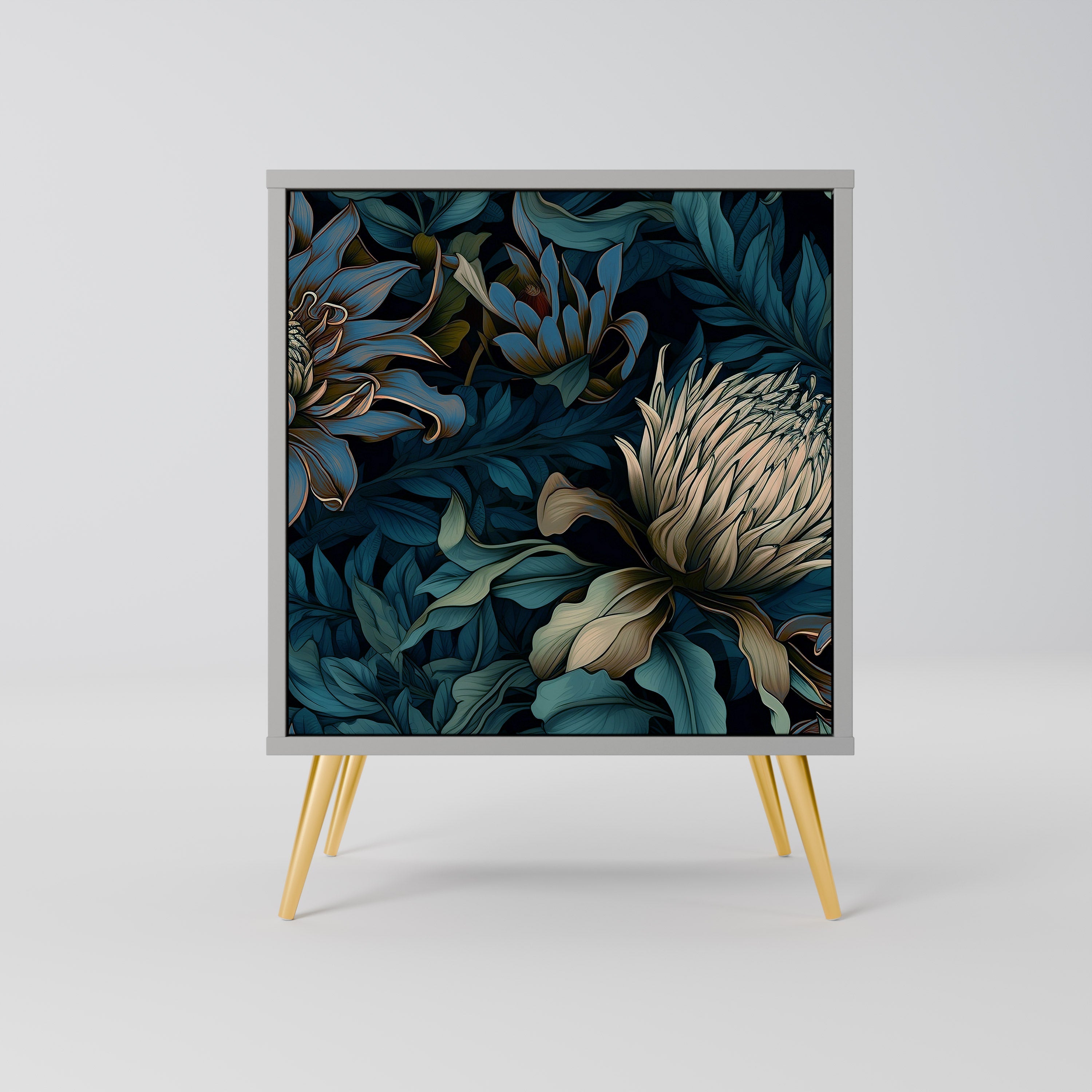 TWILIGHT BLOOM 1-Door Sideboard in Grey Finish