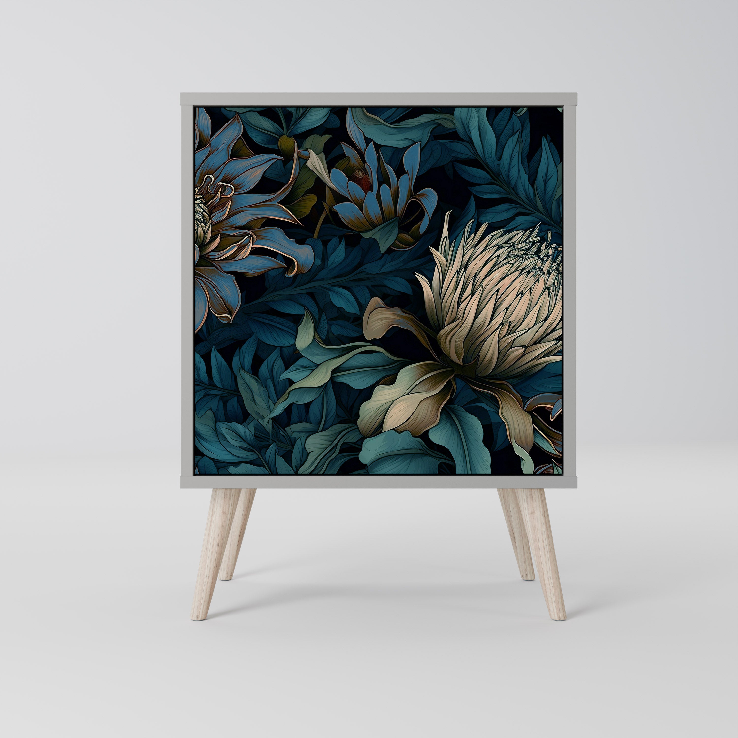 TWILIGHT BLOOM 1-Door Sideboard in Grey Finish