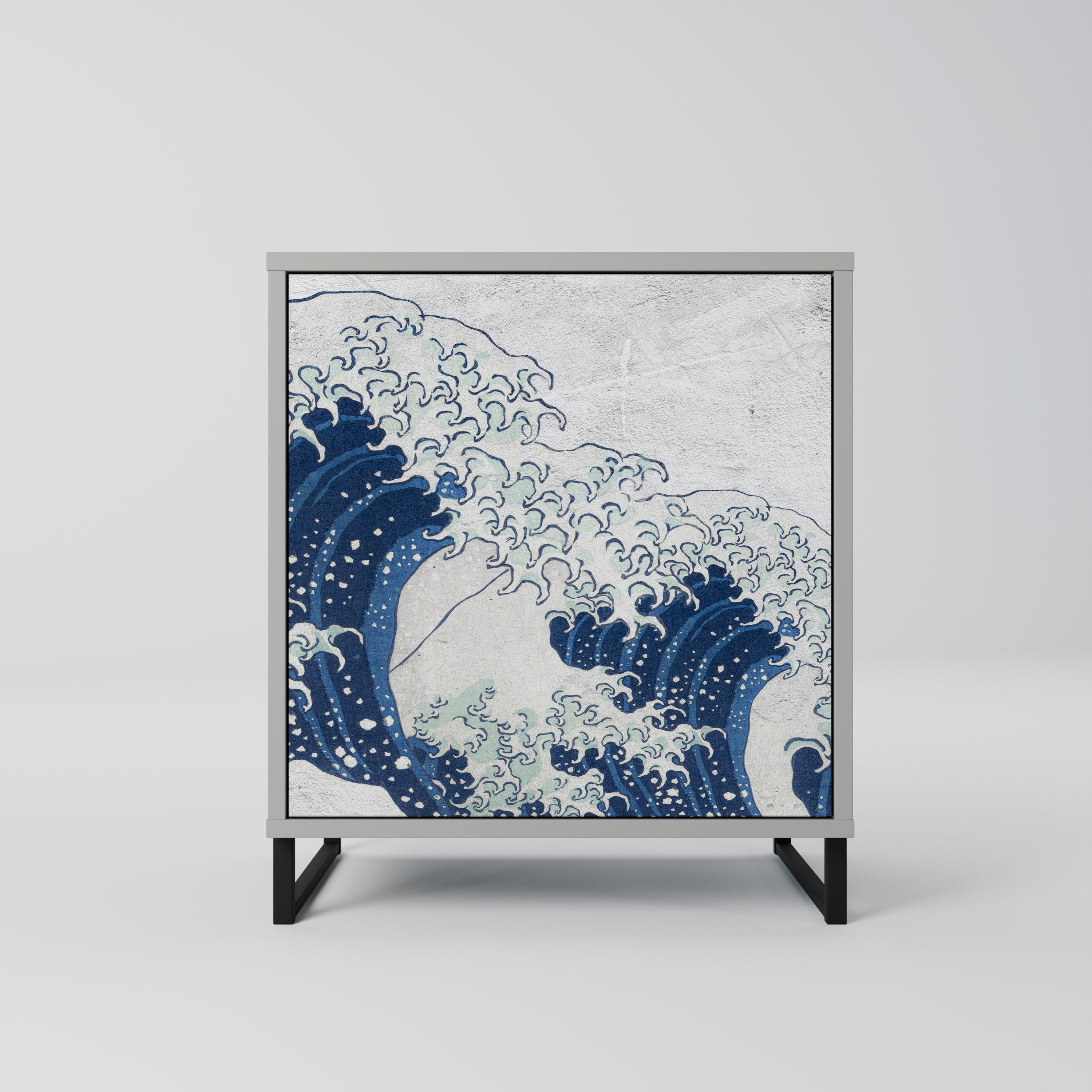 THE GREAT WAVE AT KANAGAWA 1-Door Sideboard in Grey Finish