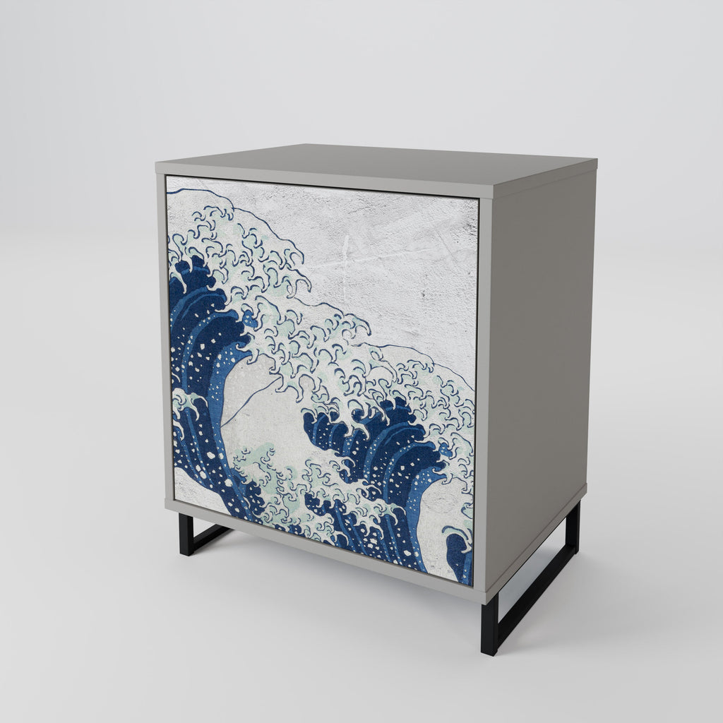 THE GREAT WAVE AT KANAGAWA 1-Door Sideboard in Grey Finish