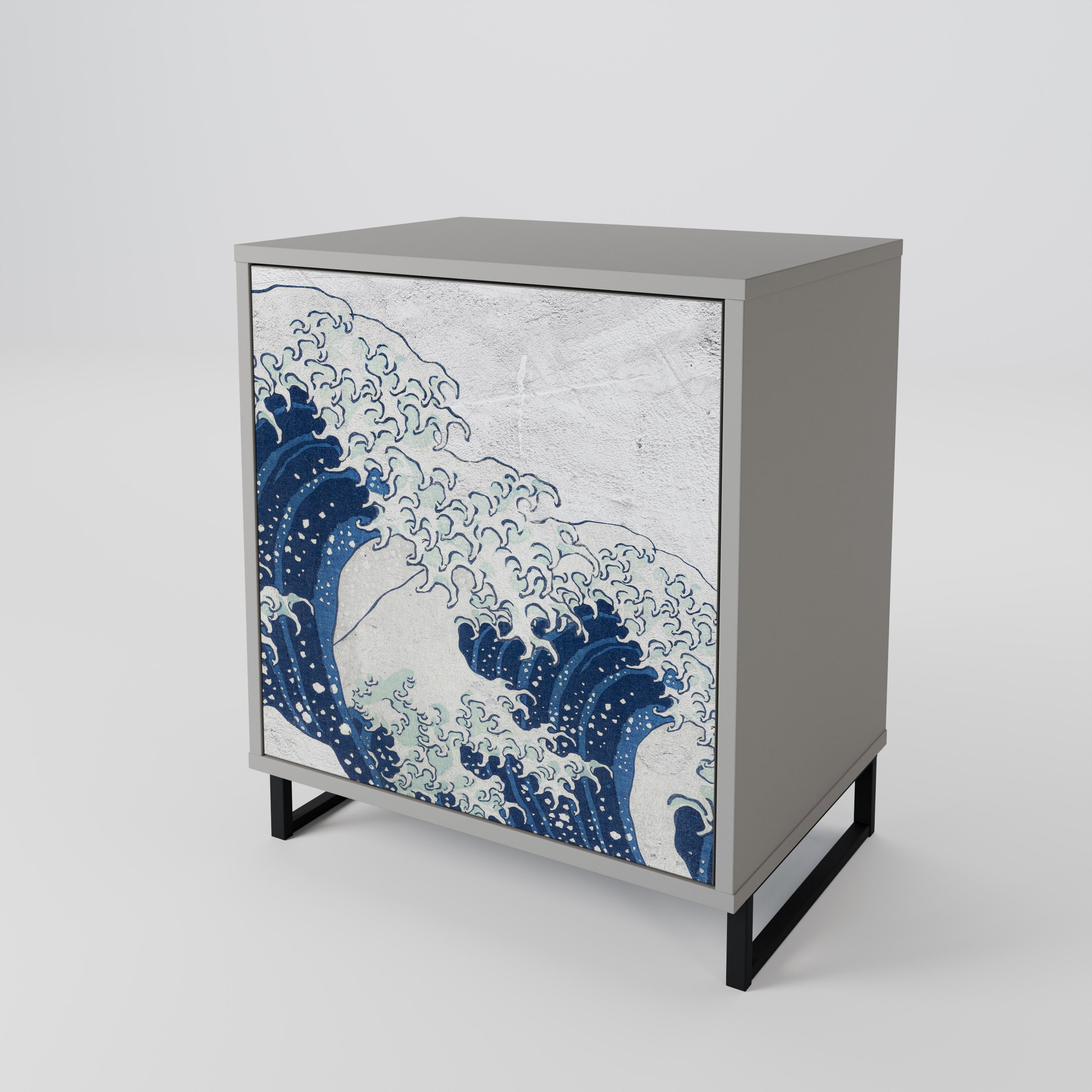 THE GREAT WAVE AT KANAGAWA 1-Door Sideboard in Grey Finish