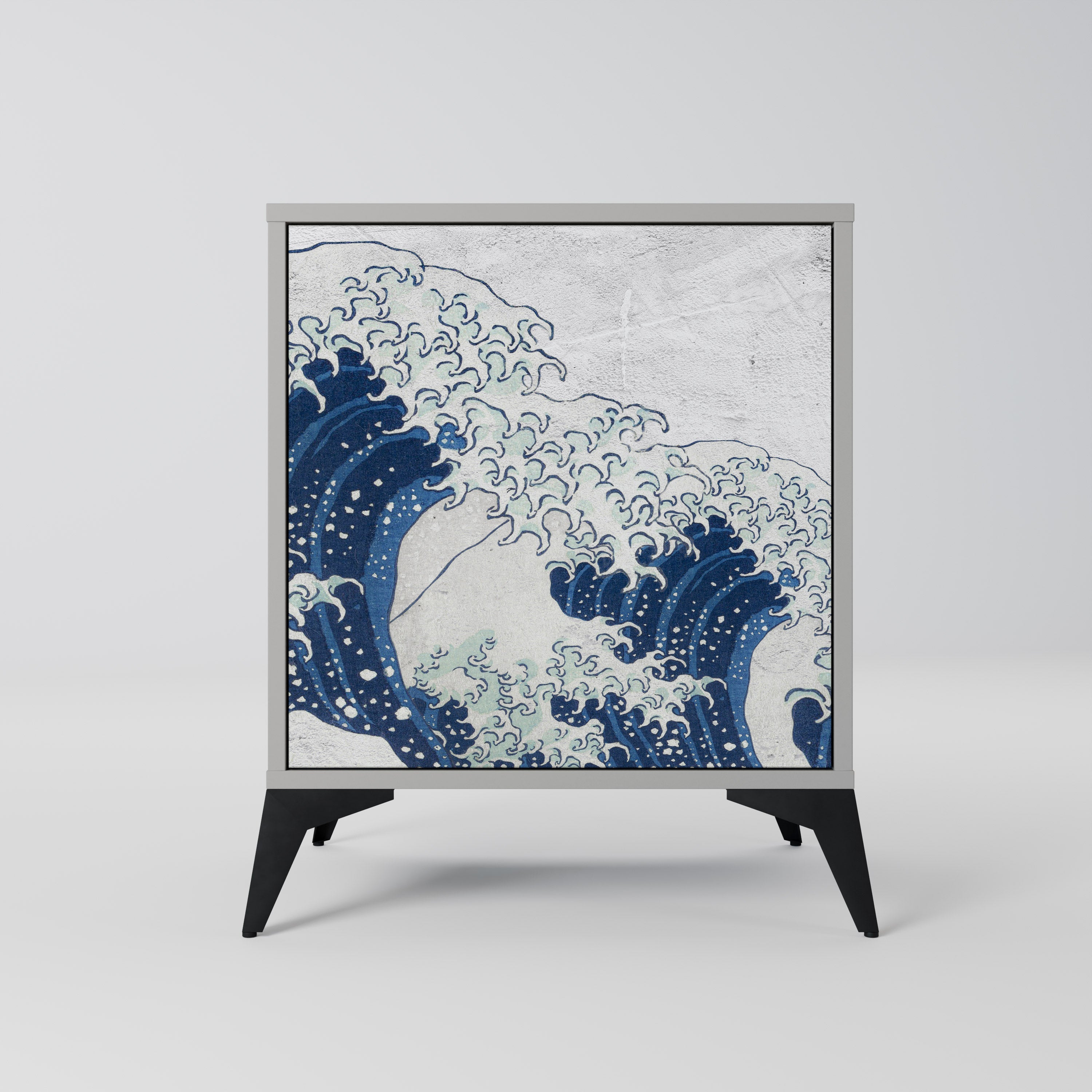 THE GREAT WAVE AT KANAGAWA 1-Door Sideboard in Grey Finish