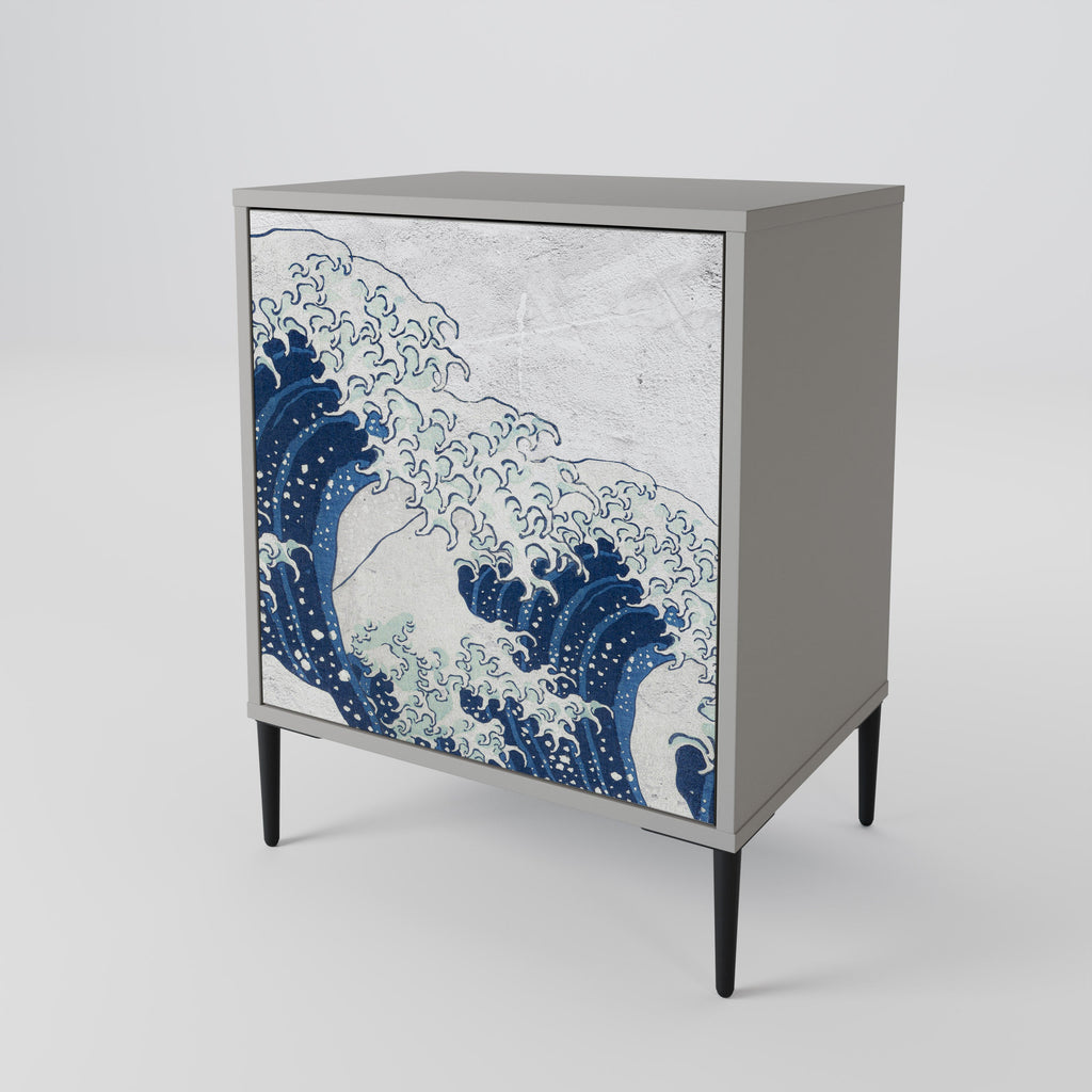 THE GREAT WAVE AT KANAGAWA 1-Door Sideboard in Grey Finish