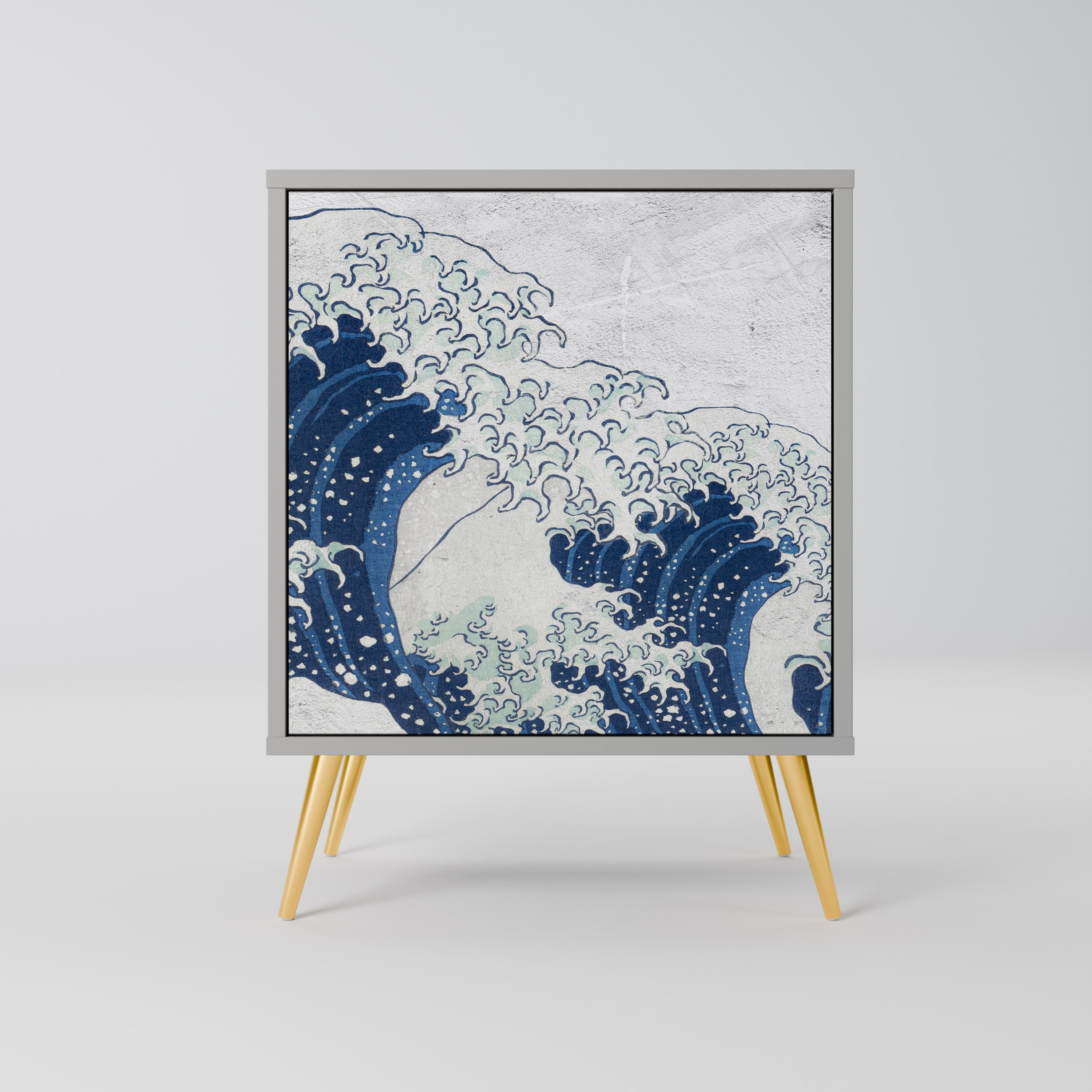 THE GREAT WAVE AT KANAGAWA 1-Door Sideboard in Grey Finish