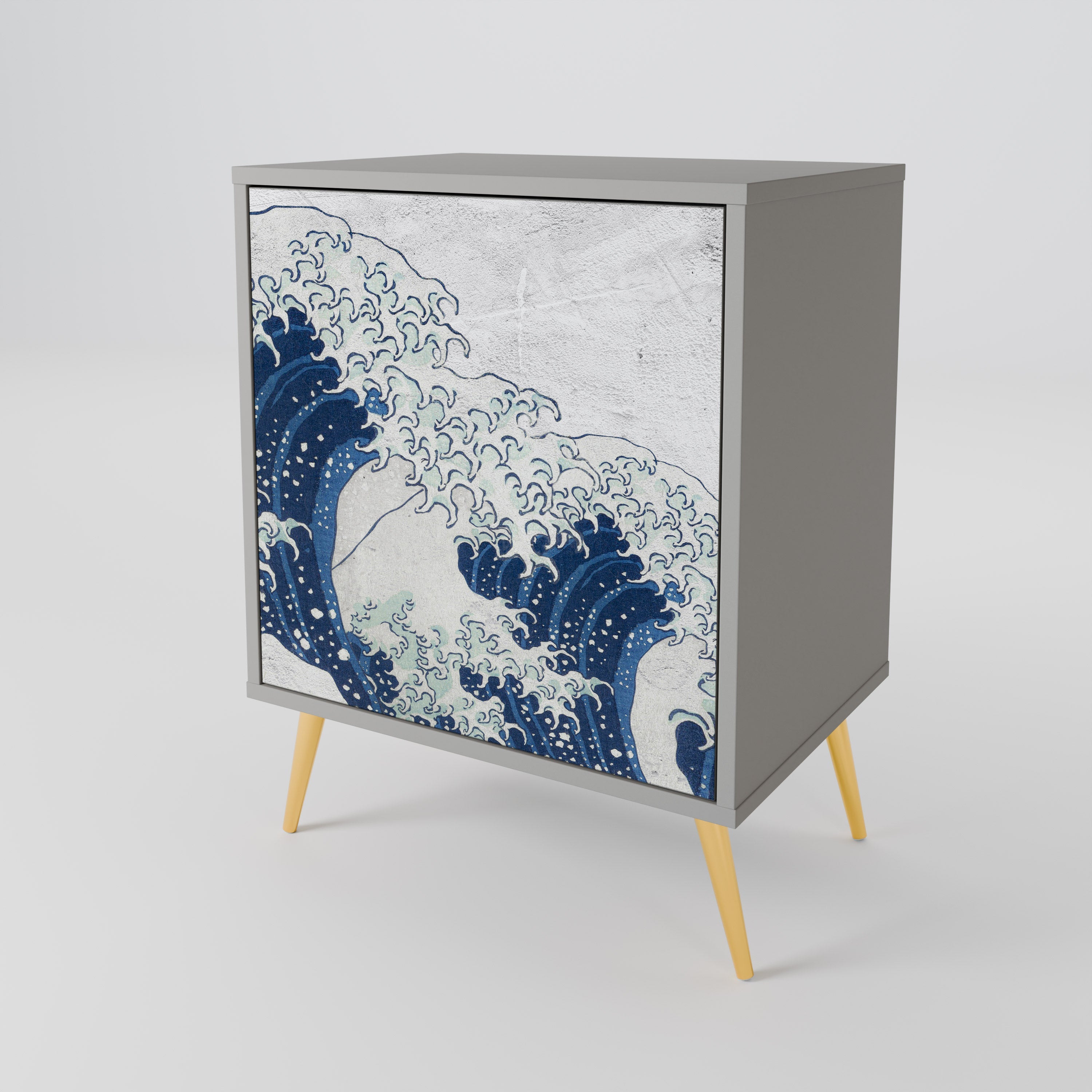 THE GREAT WAVE AT KANAGAWA 1-Door Sideboard in Grey Finish