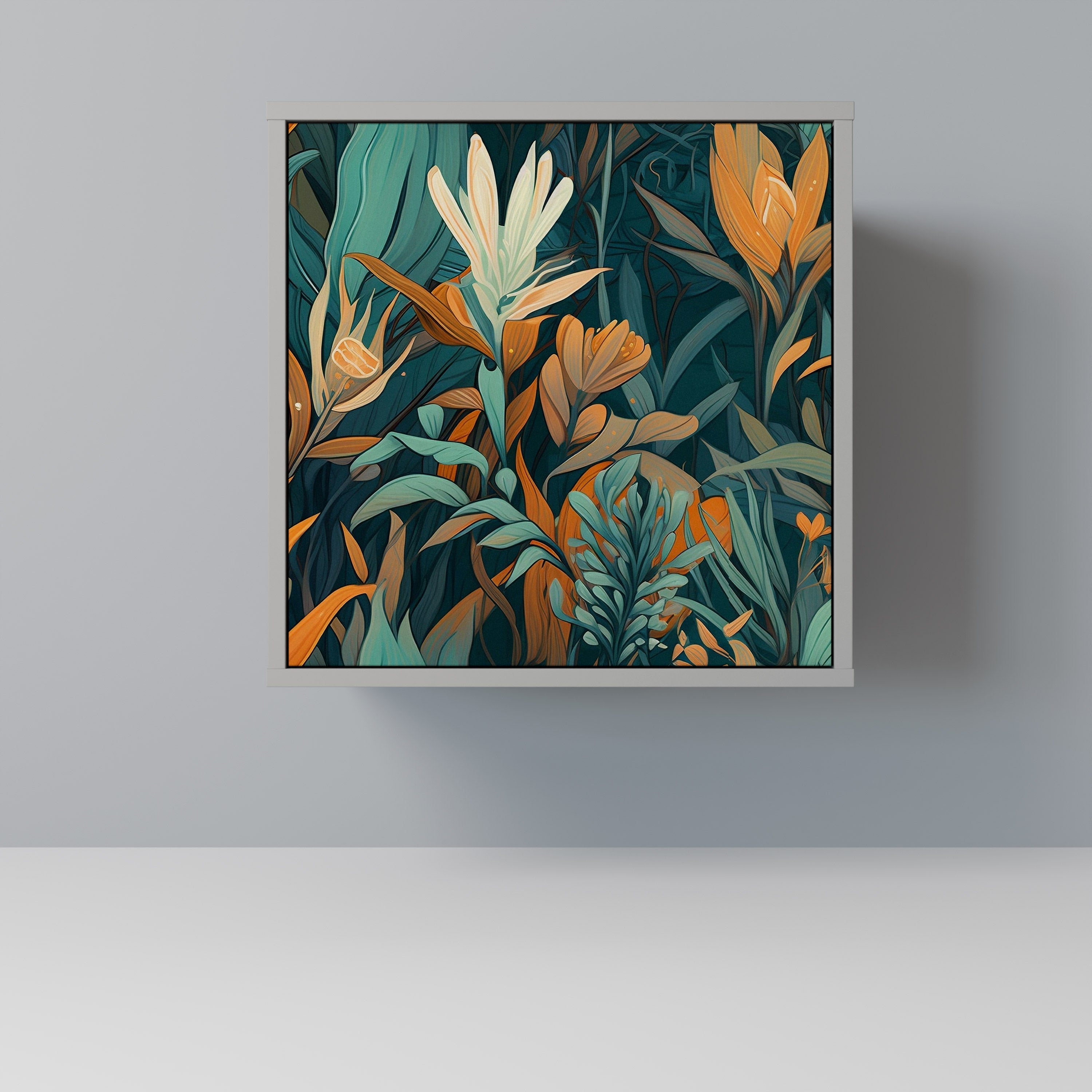 FLORAL SERENITY 1-Door Sideboard in Grey Finish