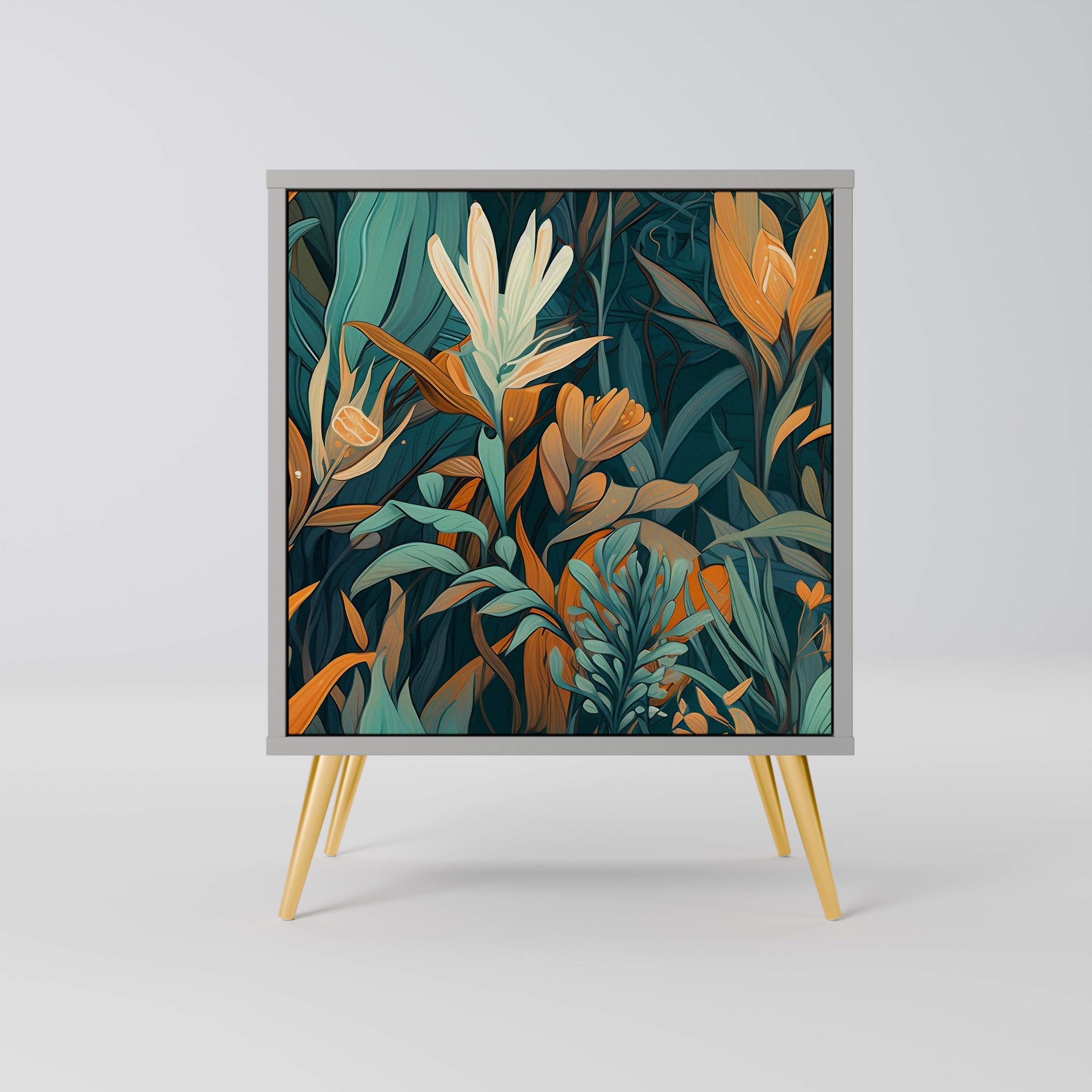 FLORAL SERENITY 1-Door Sideboard in Grey Finish