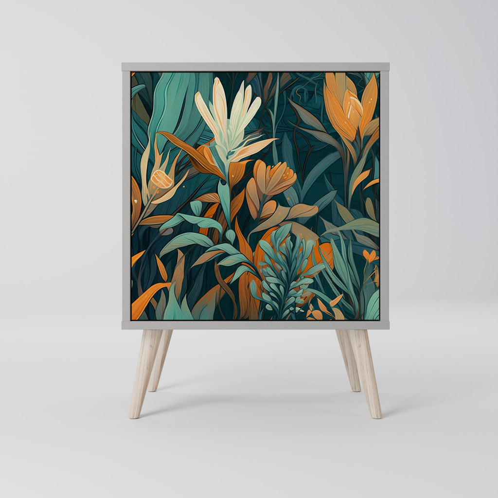 FLORAL SERENITY 1-Door Sideboard in Grey Finish