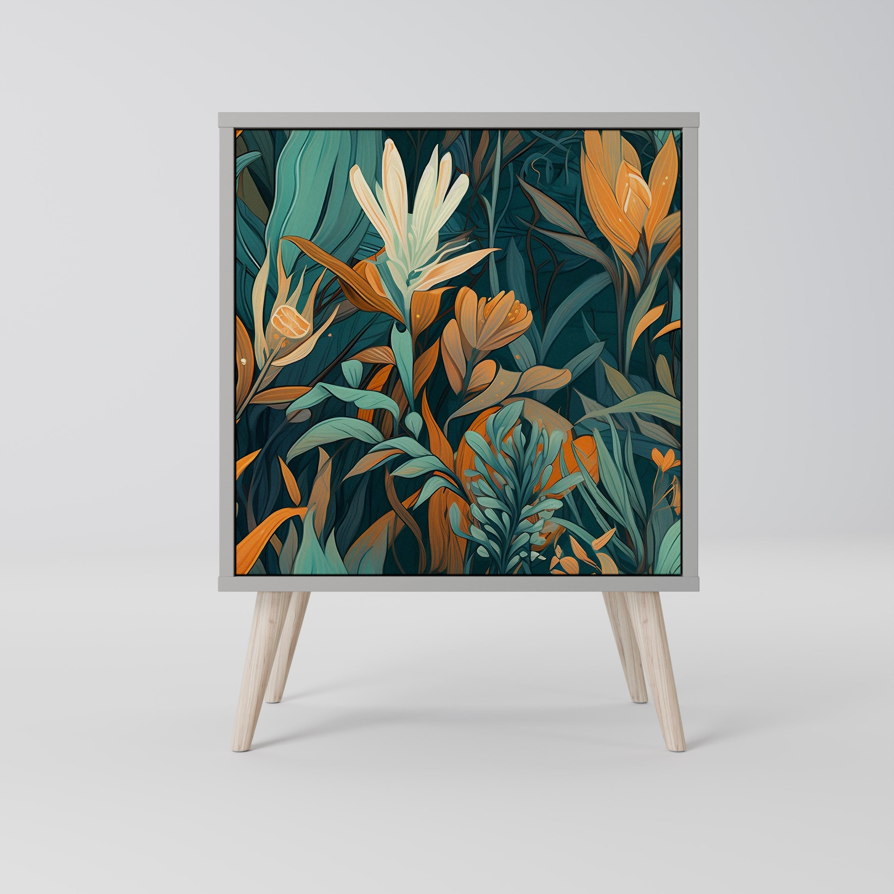 FLORAL SERENITY 1-Door Sideboard in Grey Finish