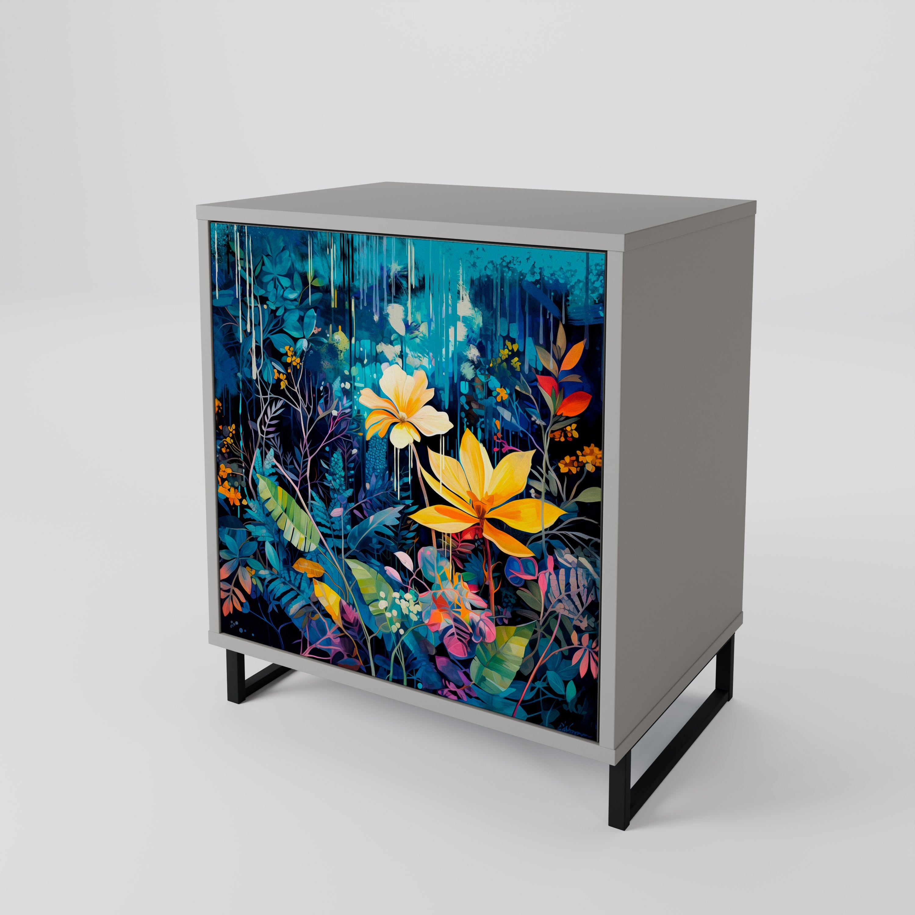MIDNIGHT BLOSSOM 1-Door Sideboard in Grey Finish