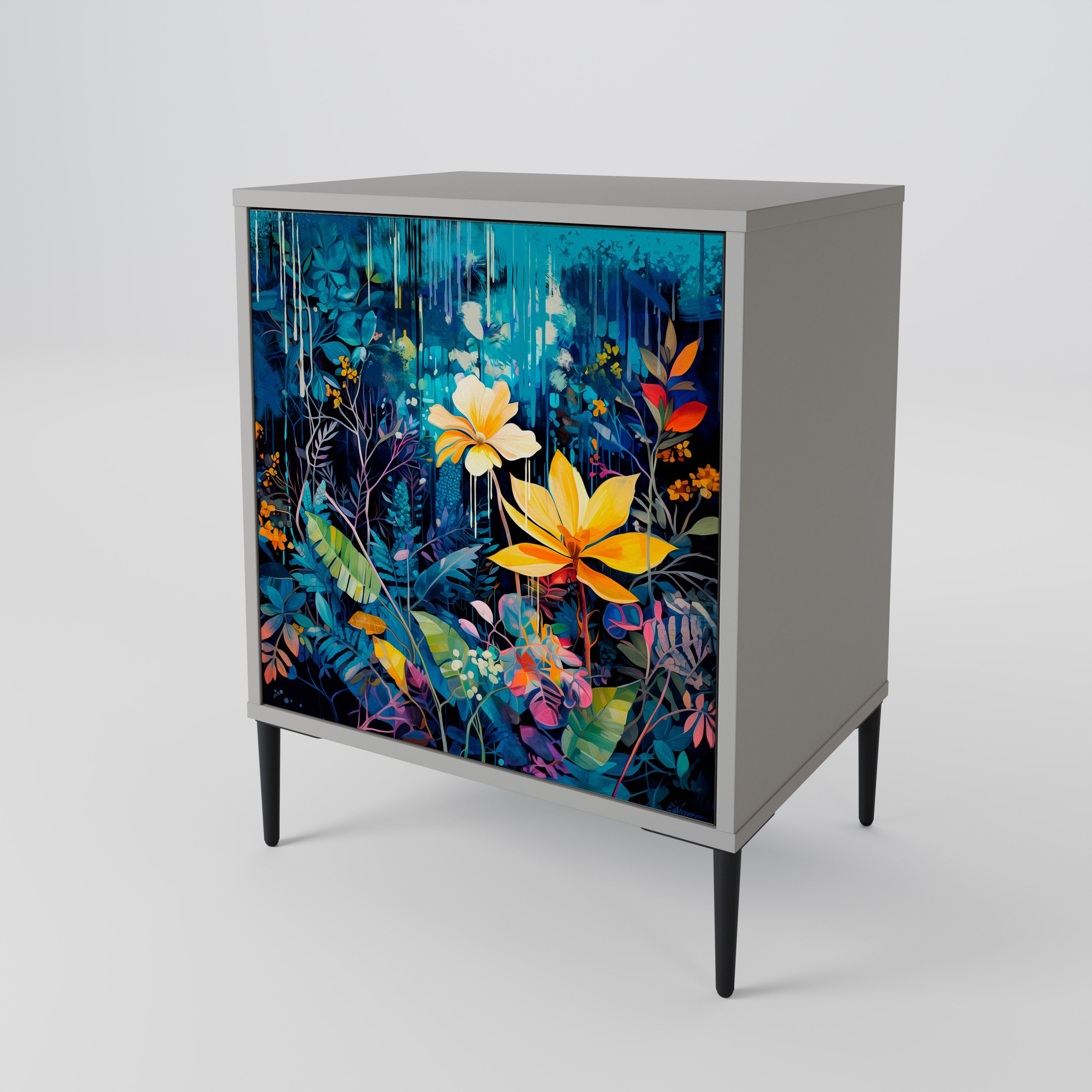 MIDNIGHT BLOSSOM 1-Door Sideboard in Grey Finish