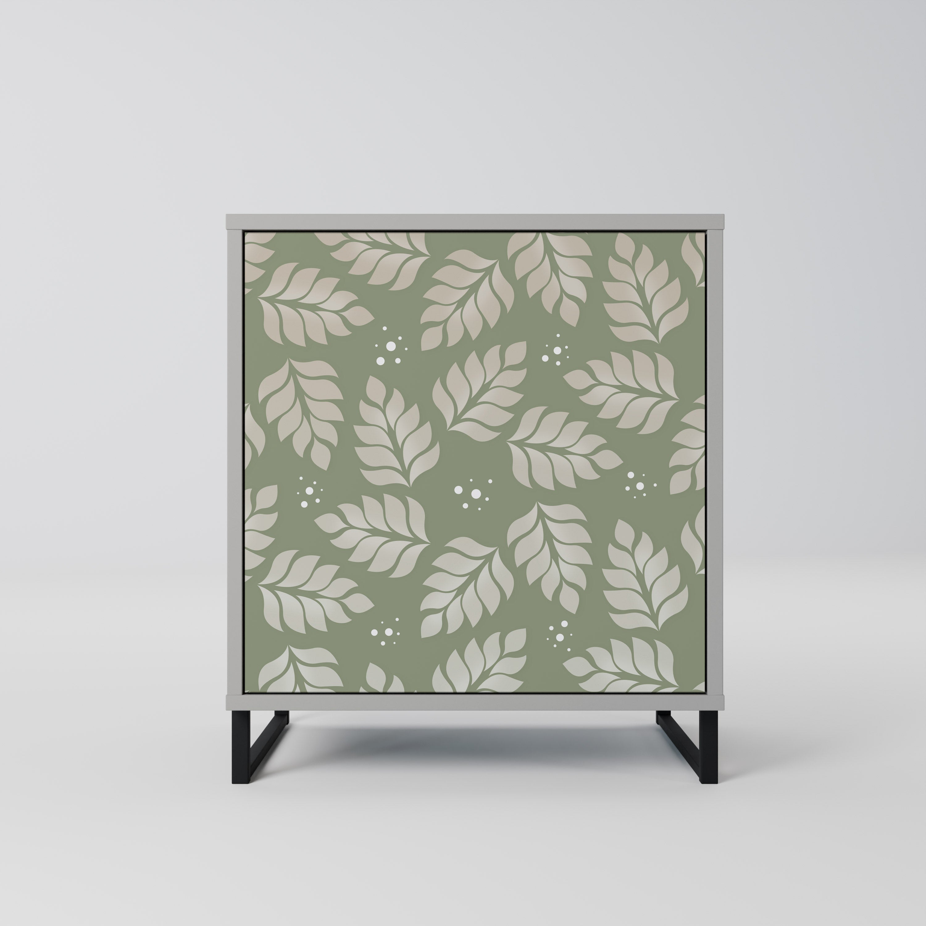 LEAVES ON GREEN 1-Door Sideboard in Grey Finish