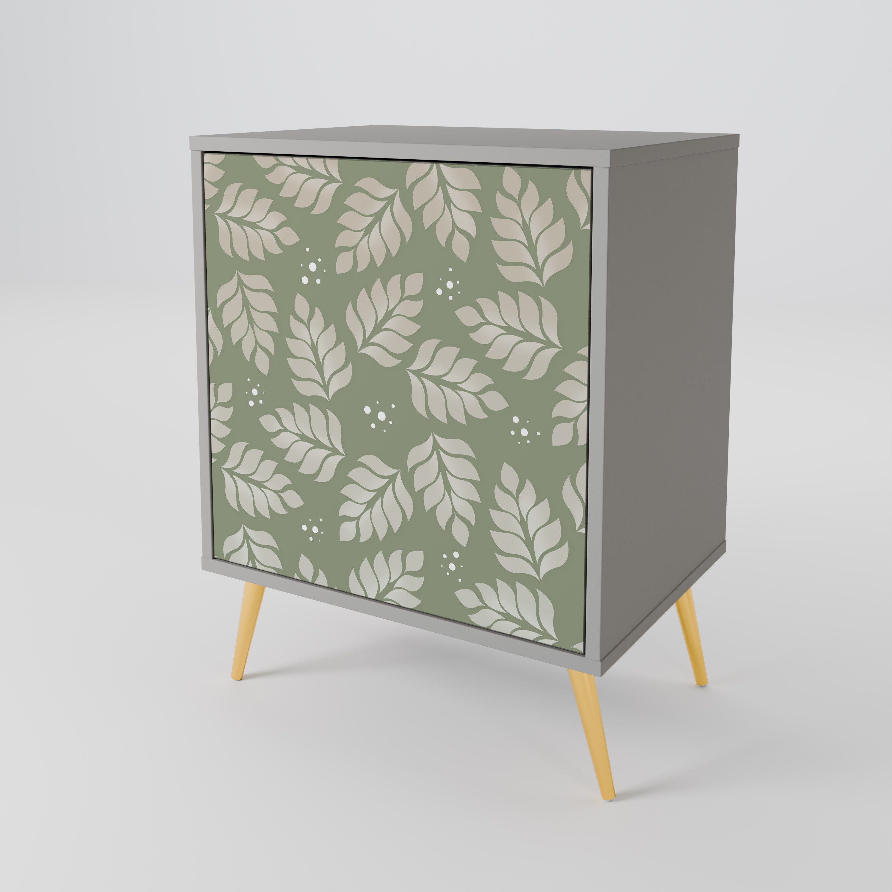 LEAVES ON GREEN 1-Door Sideboard in Grey Finish
