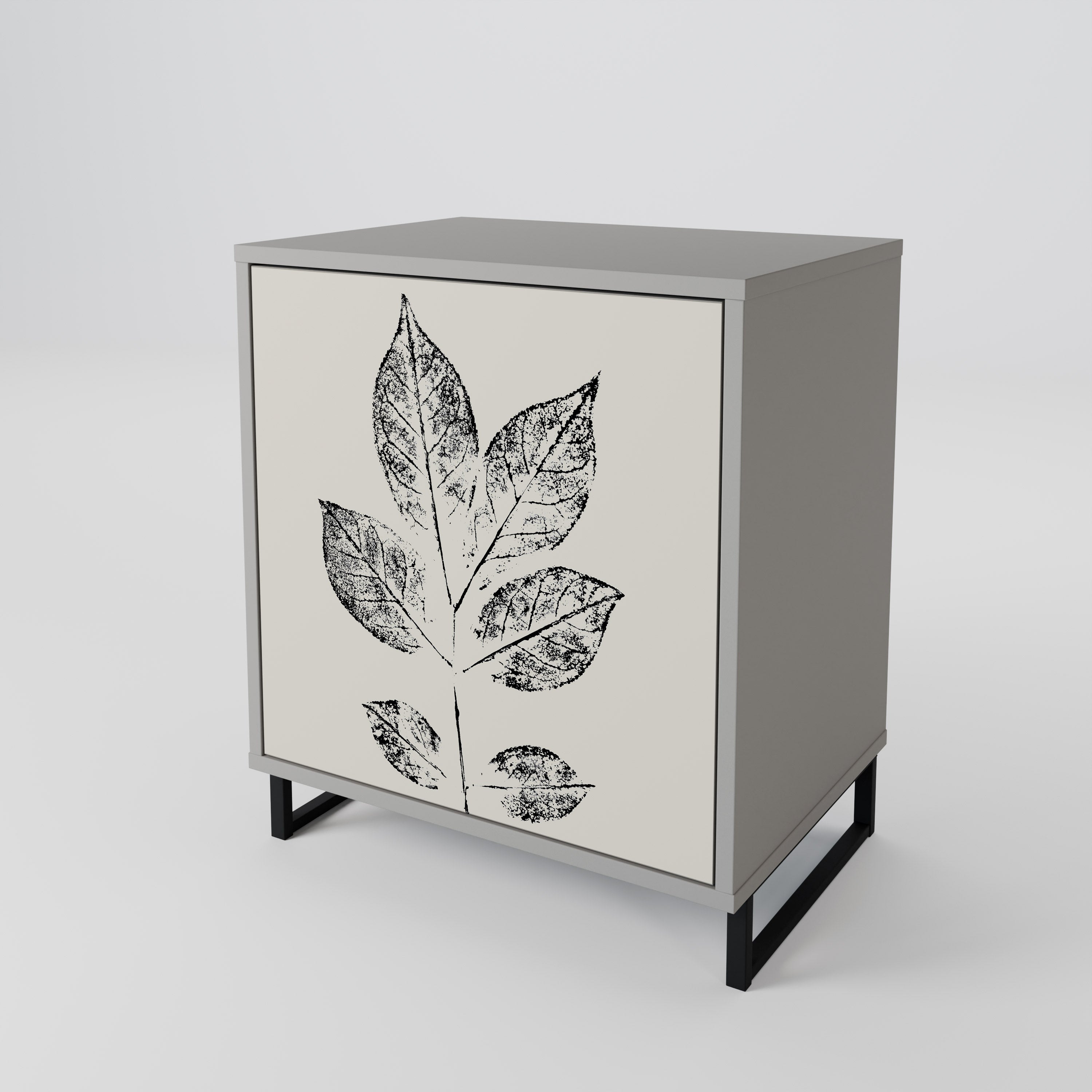 LEAFY STAMPS 1-Door Sideboard in Grey Finish
