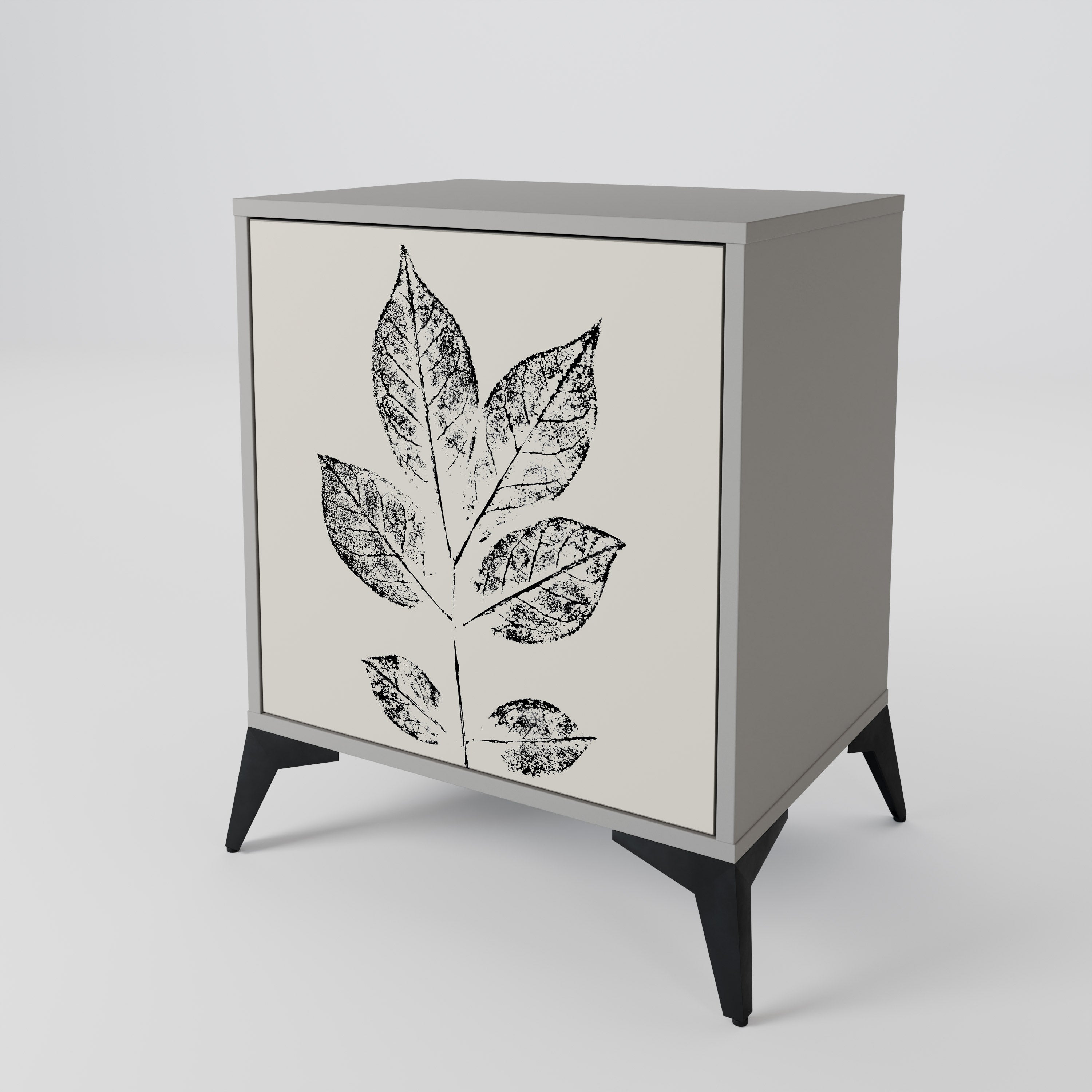 LEAFY STAMPS 1-Door Sideboard in Grey Finish