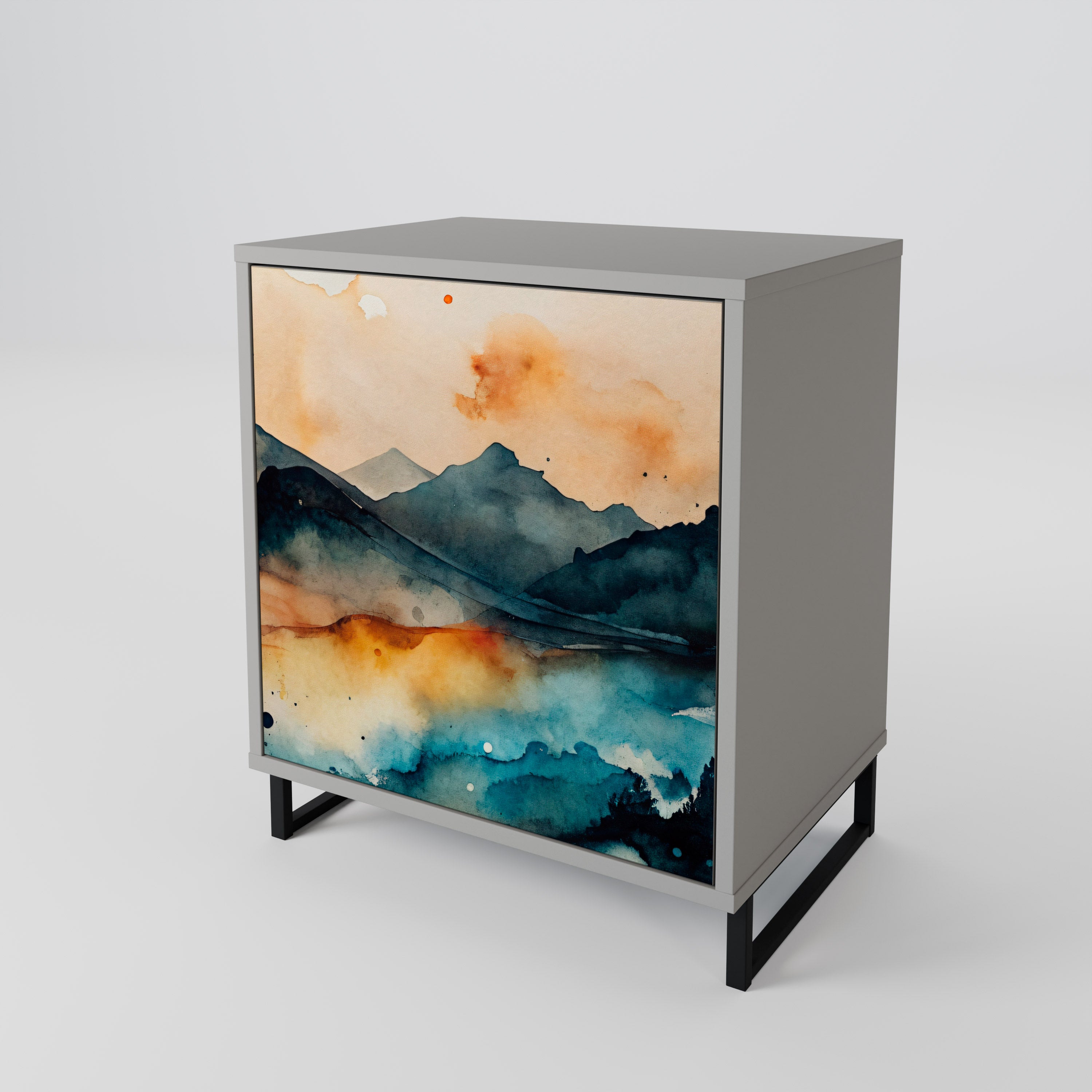 OMINOUS MOUNTAINS 1-Door Sideboard in Grey Finish