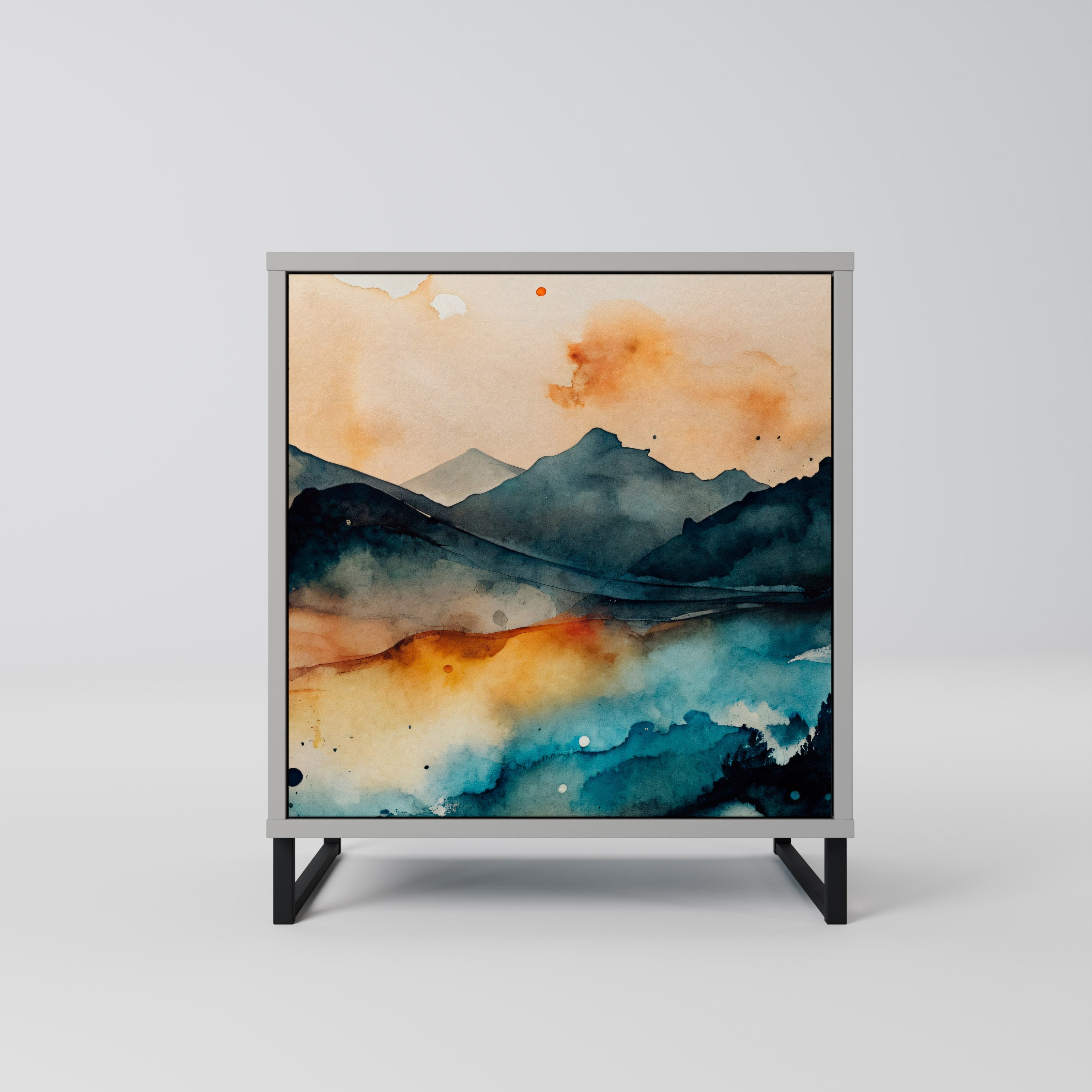 OMINOUS MOUNTAINS 1-Door Sideboard in Grey Finish