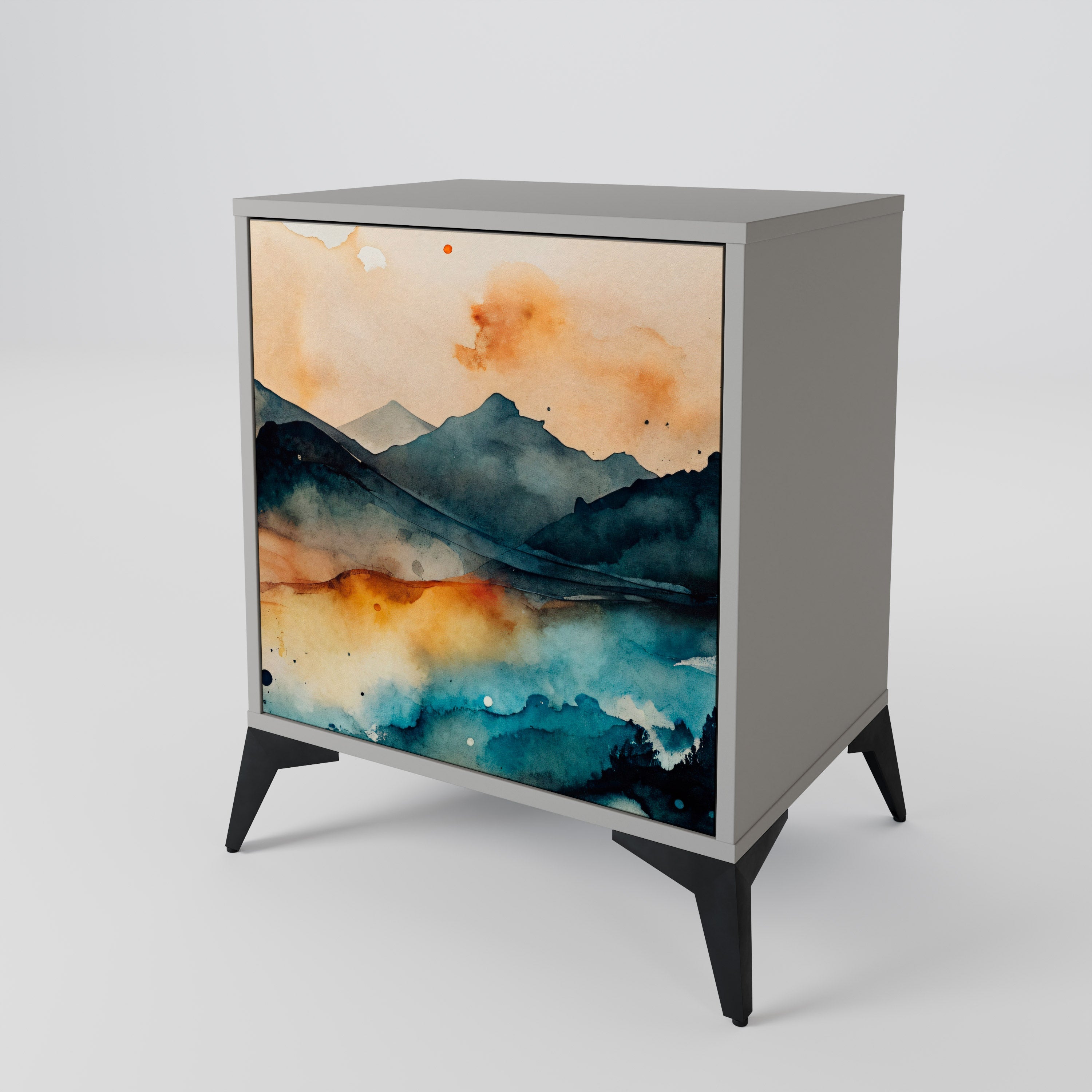 OMINOUS MOUNTAINS 1-Door Sideboard in Grey Finish