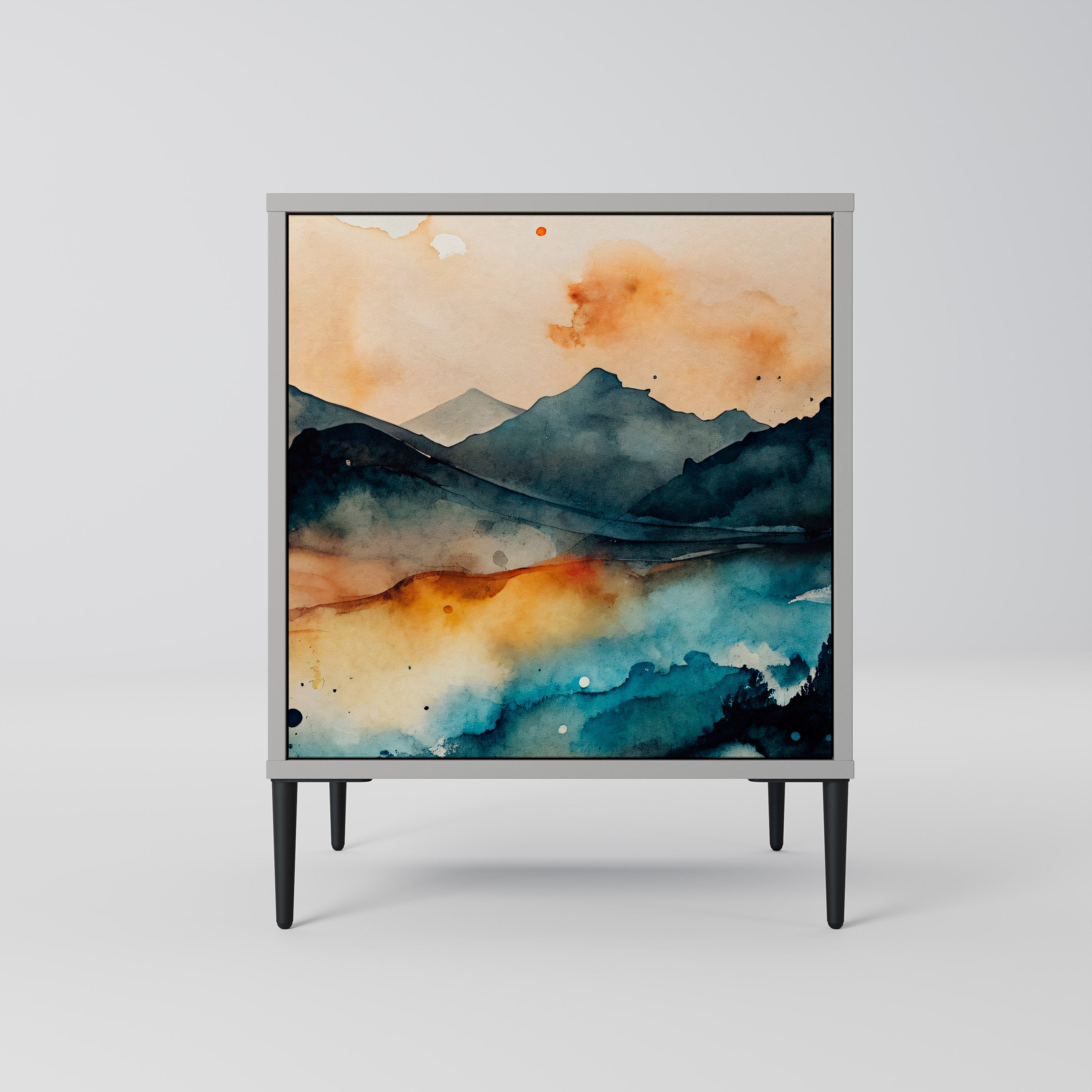 OMINOUS MOUNTAINS 1-Door Sideboard in Grey Finish
