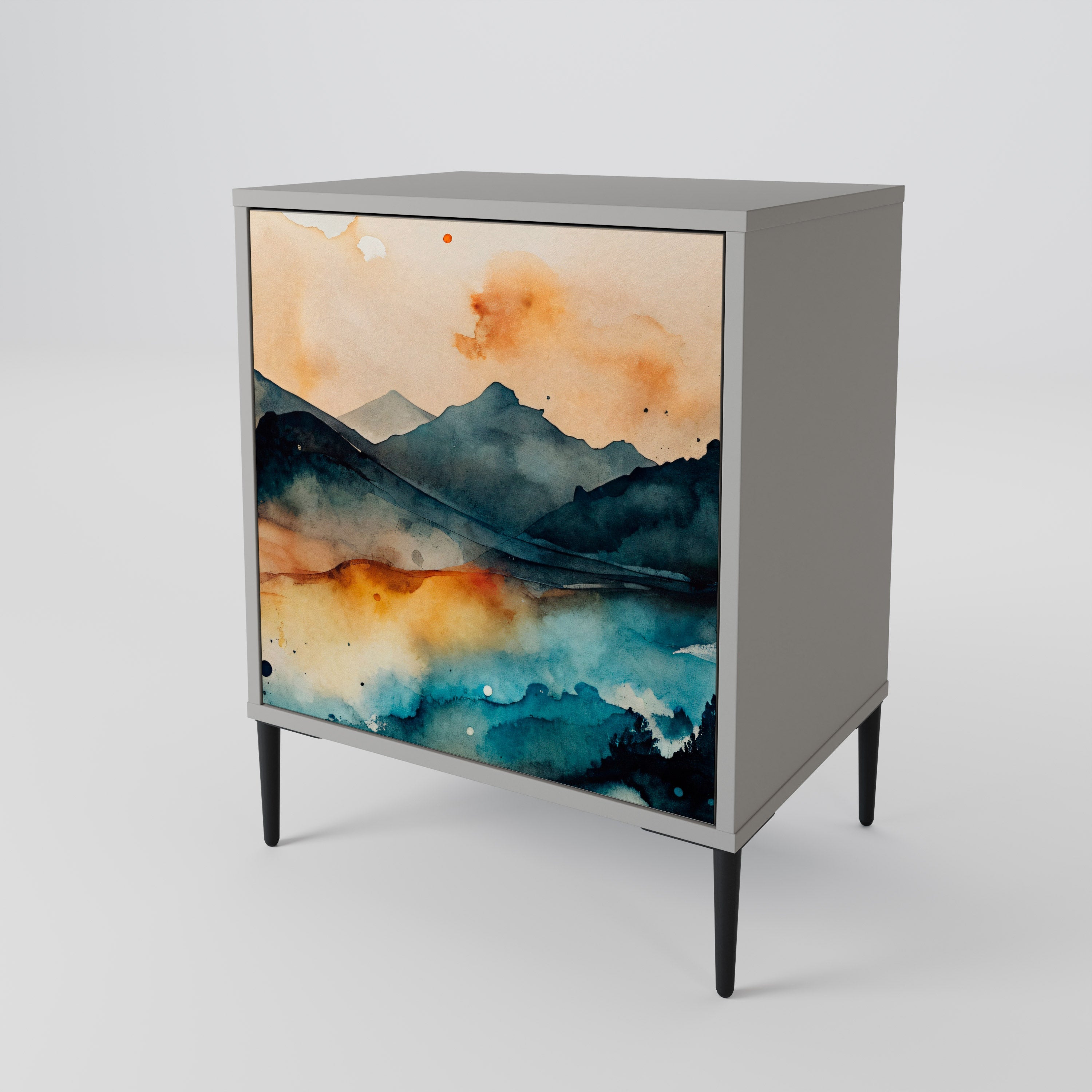 OMINOUS MOUNTAINS 1-Door Sideboard in Grey Finish