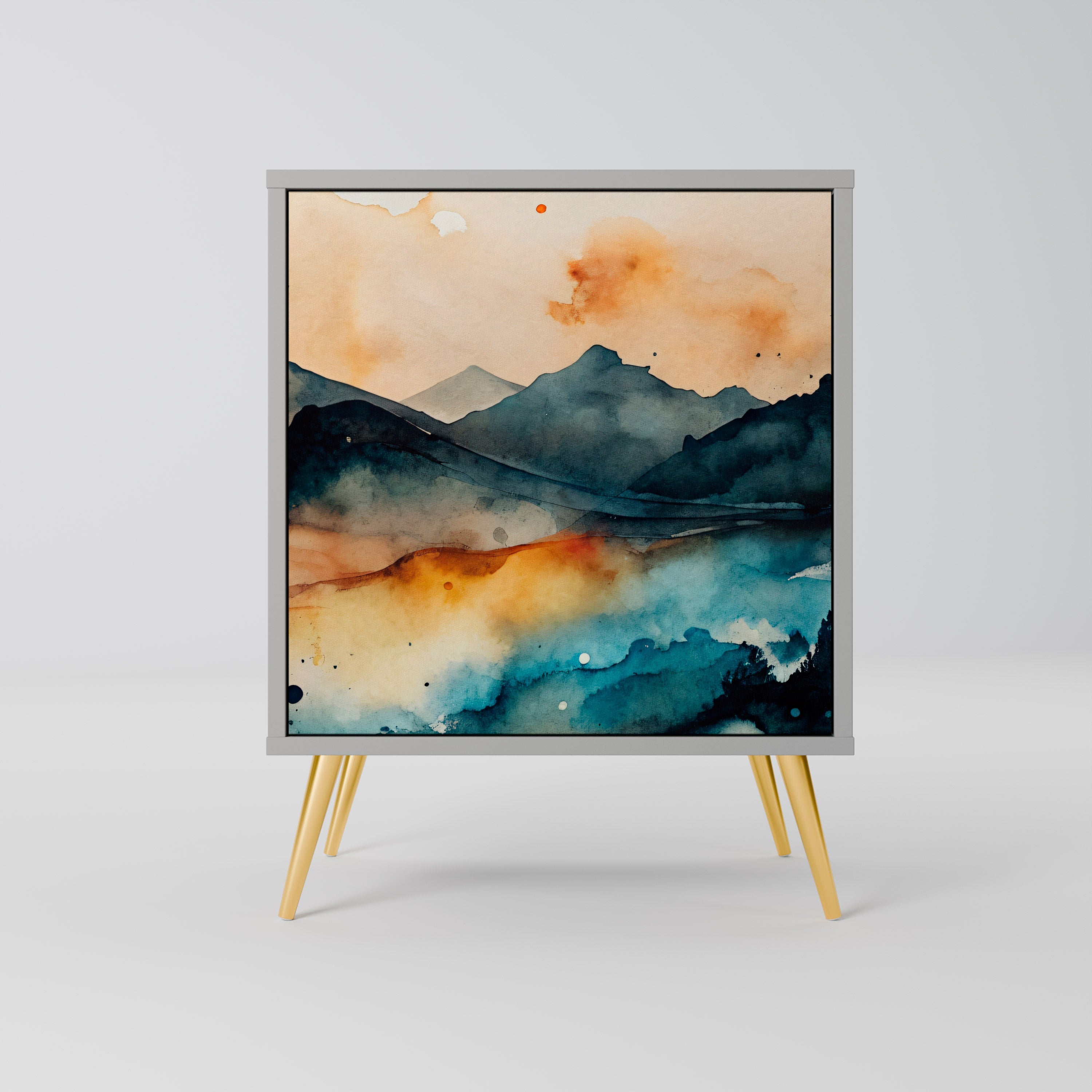 OMINOUS MOUNTAINS 1-Door Sideboard in Grey Finish