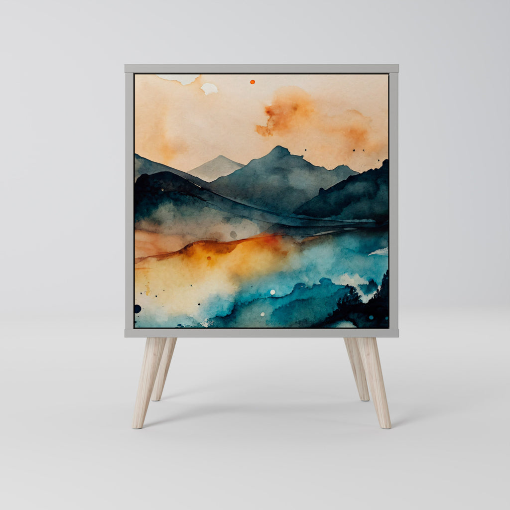 OMINOUS MOUNTAINS 1-Door Sideboard in Grey Finish