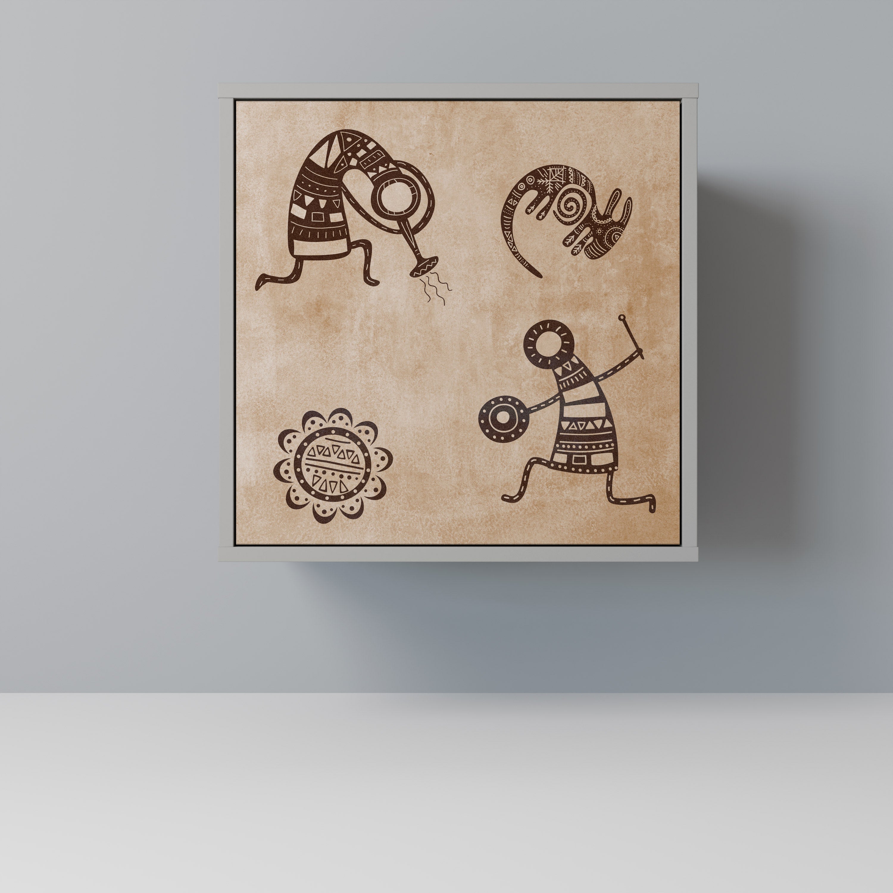 AFRICAN STYLE Aparador de 1 Porta em Acabamento Cinzento