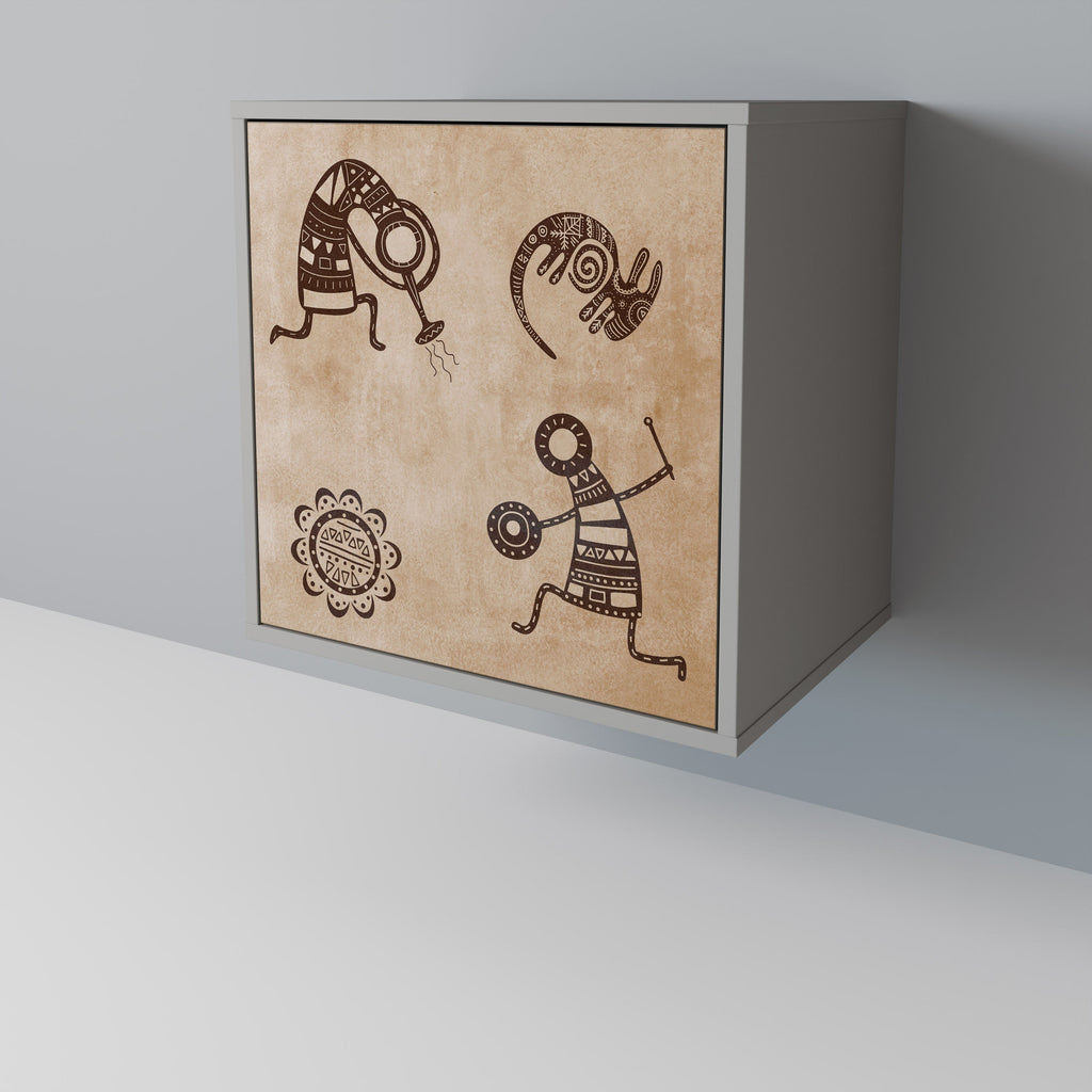 AFRICAN STYLE Aparador de 1 Porta em Acabamento Cinzento