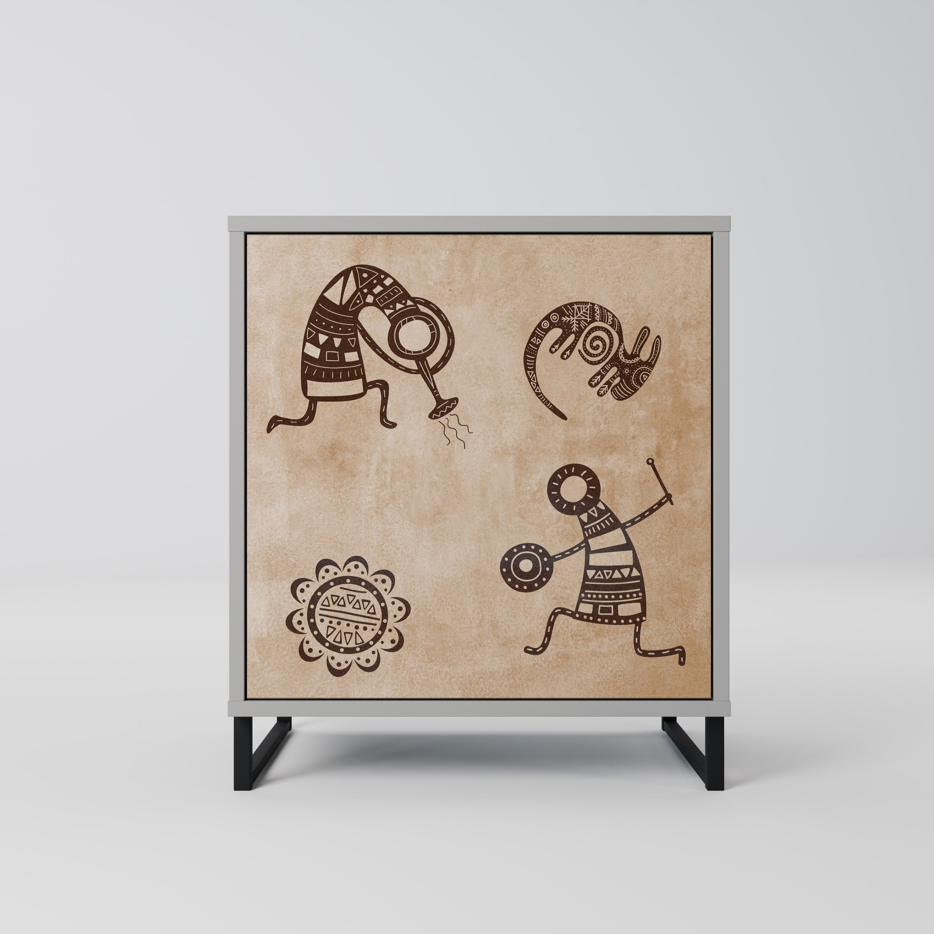 AFRICAN STYLE Aparador de 1 Porta em Acabamento Cinzento