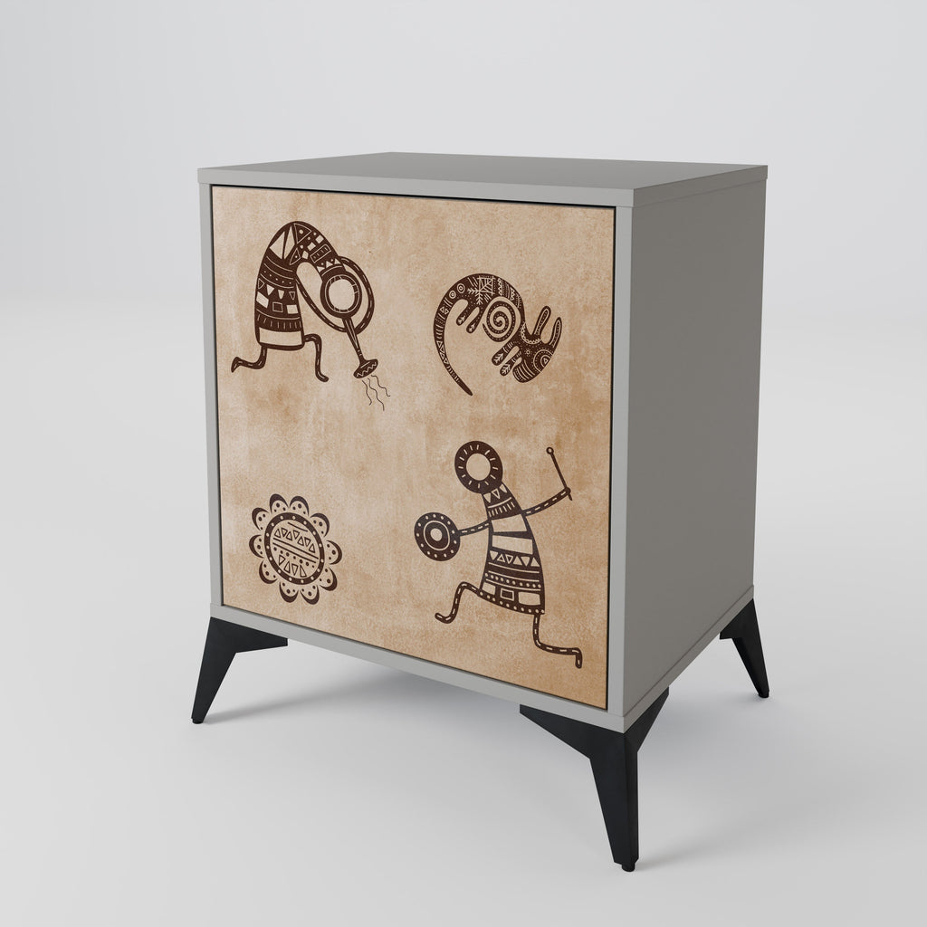AFRICAN STYLE Aparador de 1 Porta em Acabamento Cinzento