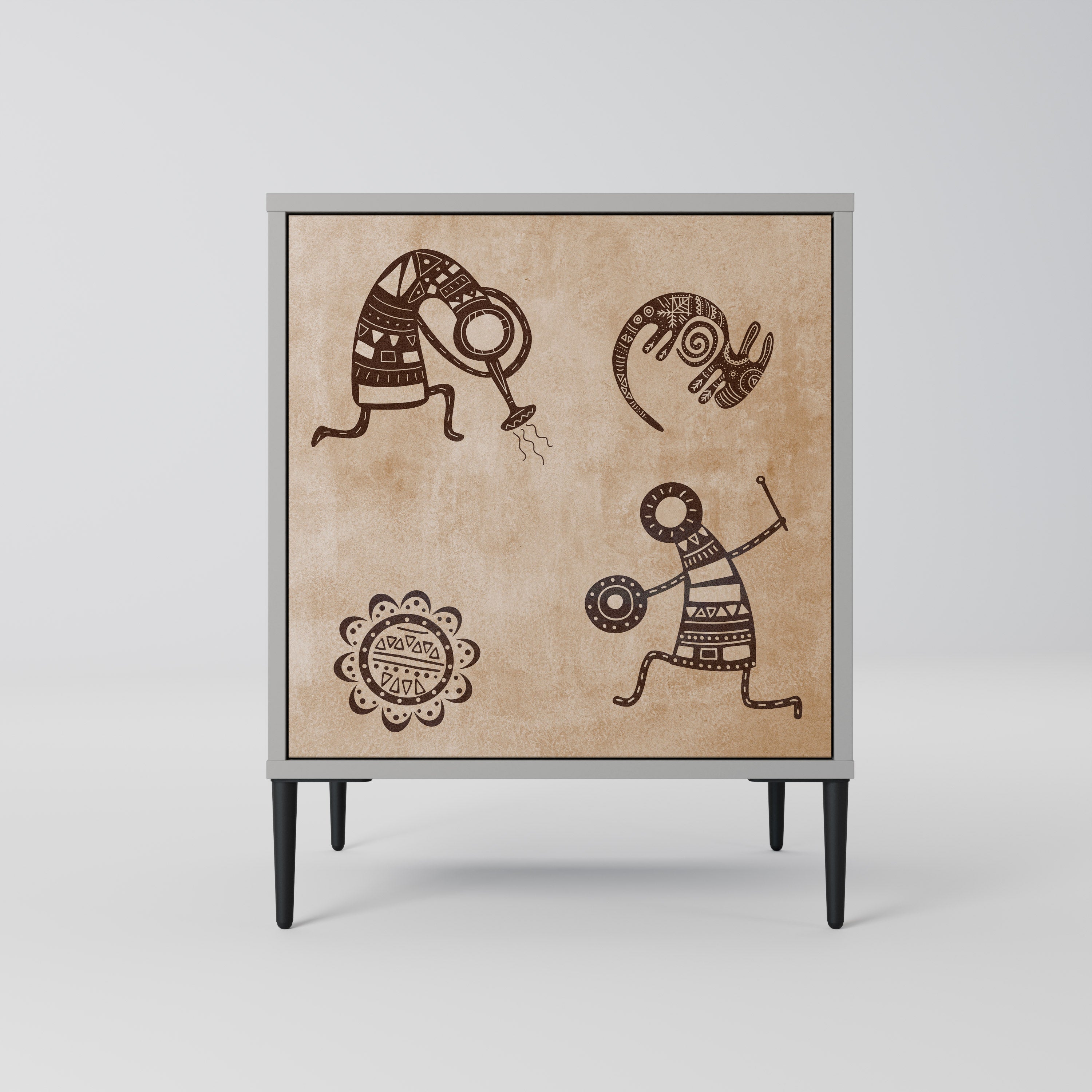 AFRICAN STYLE Aparador de 1 Porta em Acabamento Cinzento