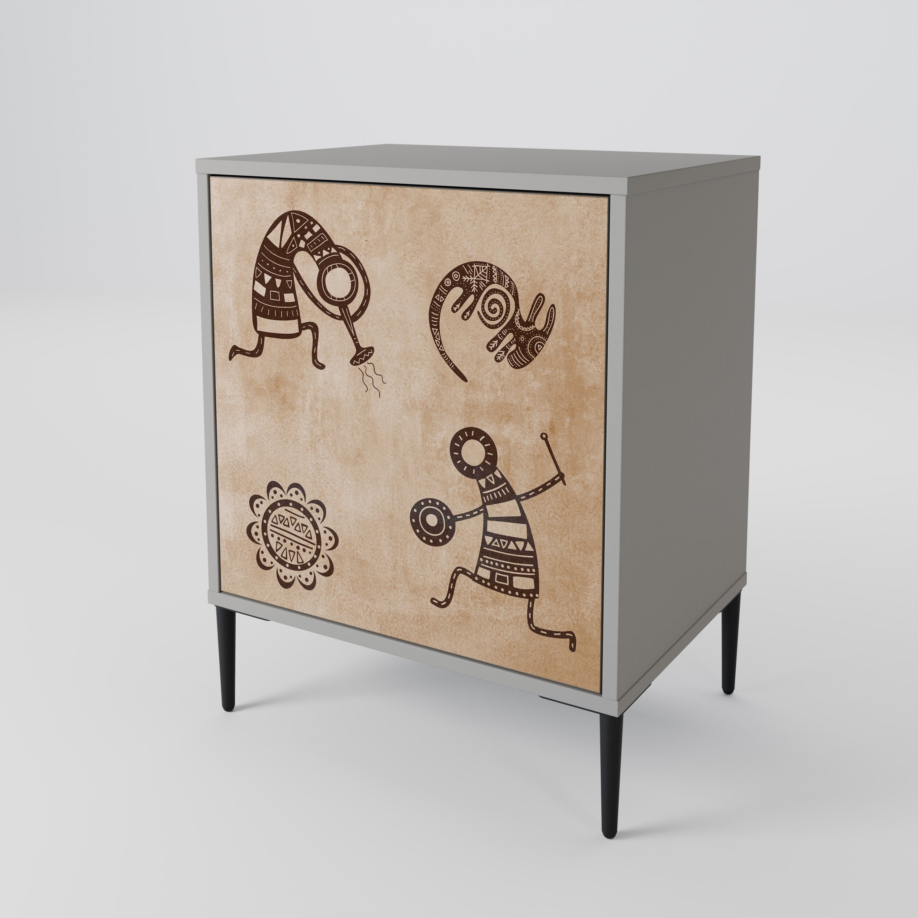 AFRICAN STYLE Aparador de 1 Porta em Acabamento Cinzento