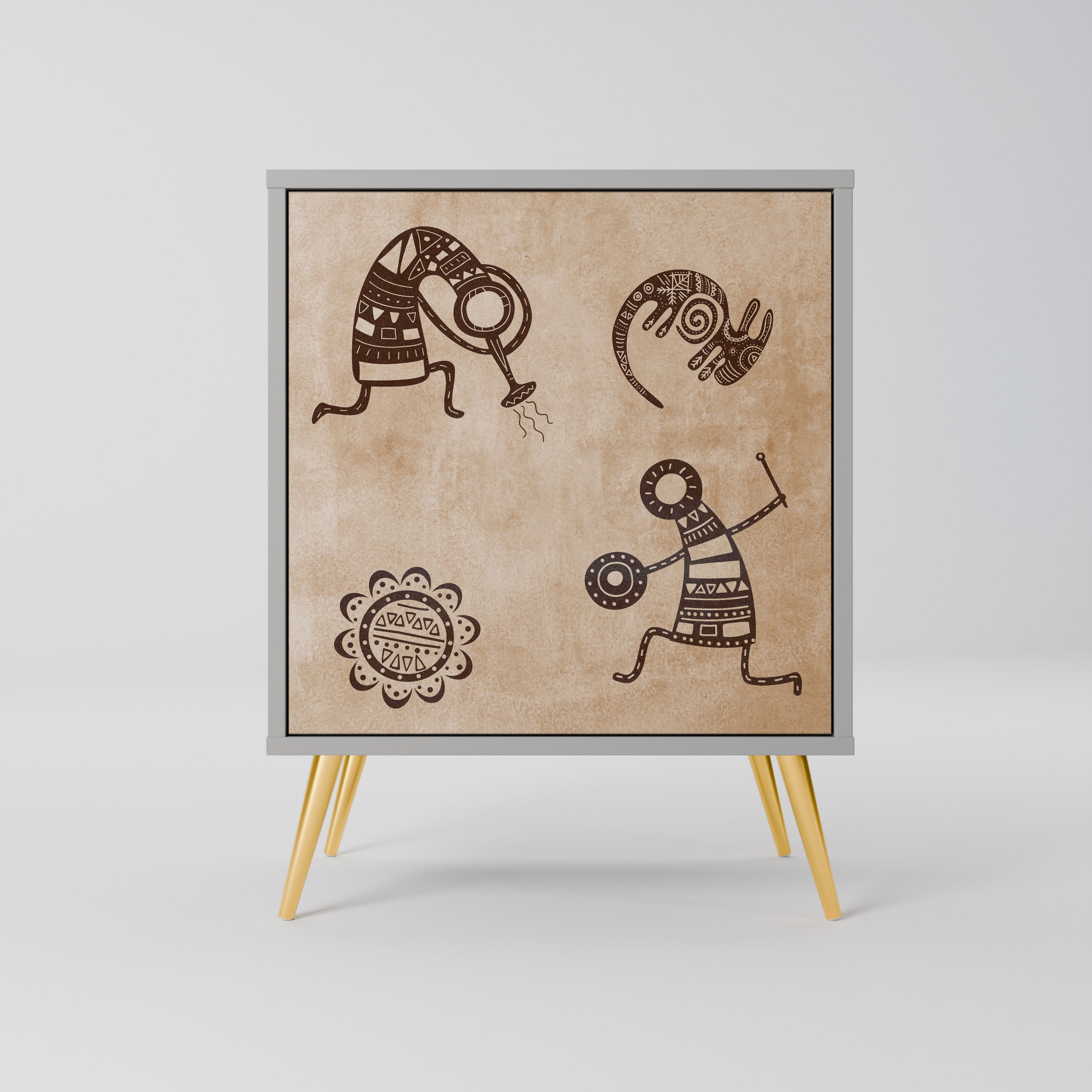 AFRICAN STYLE Aparador de 1 Porta em Acabamento Cinzento