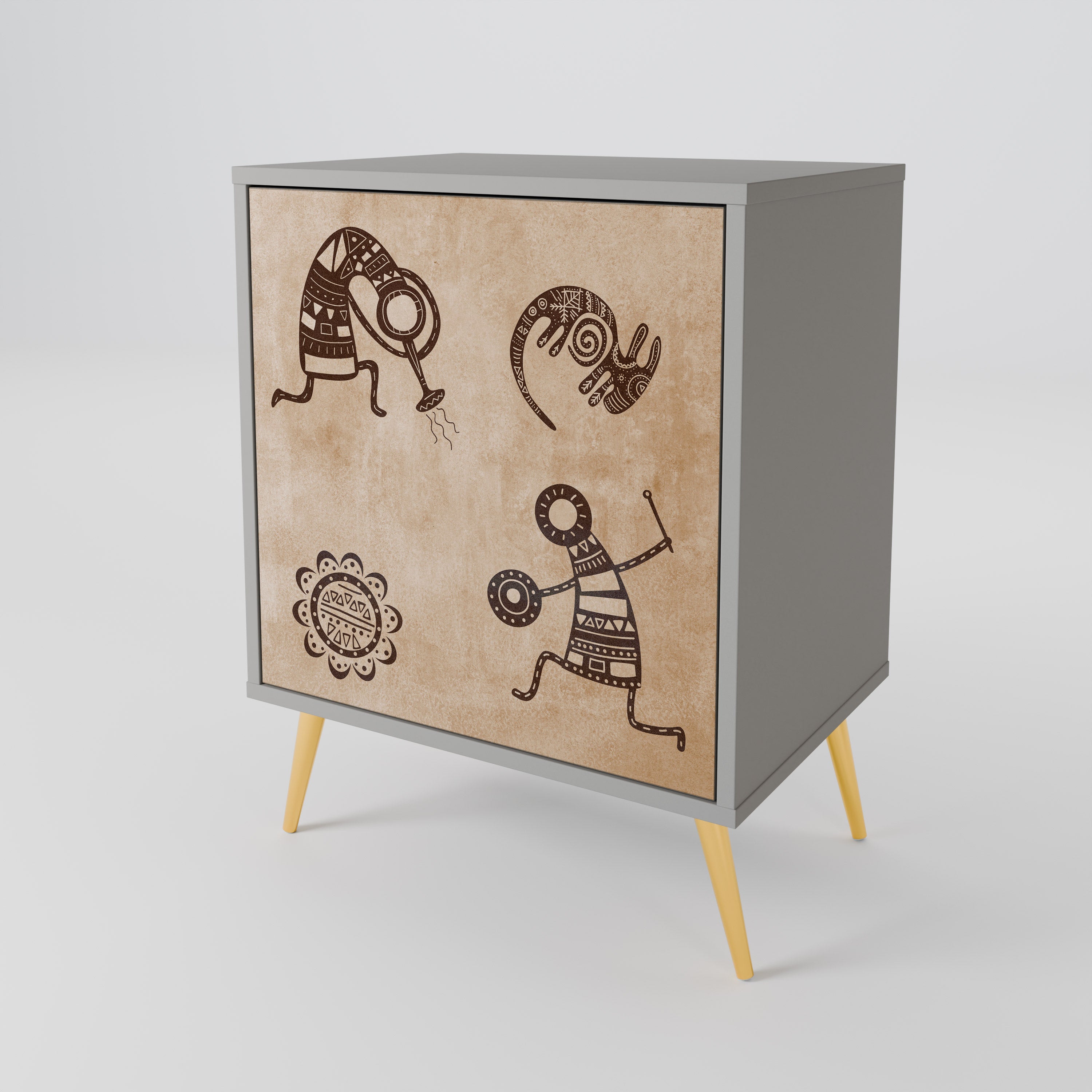 AFRICAN STYLE Aparador de 1 Porta em Acabamento Cinzento