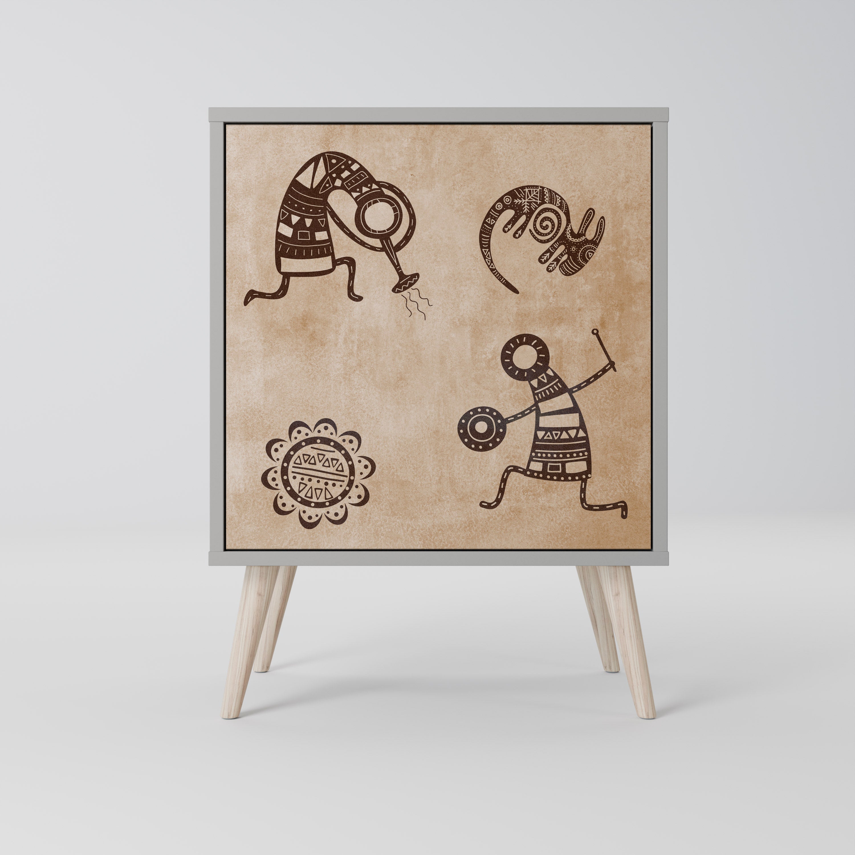 AFRICAN STYLE Aparador de 1 Porta em Acabamento Cinzento